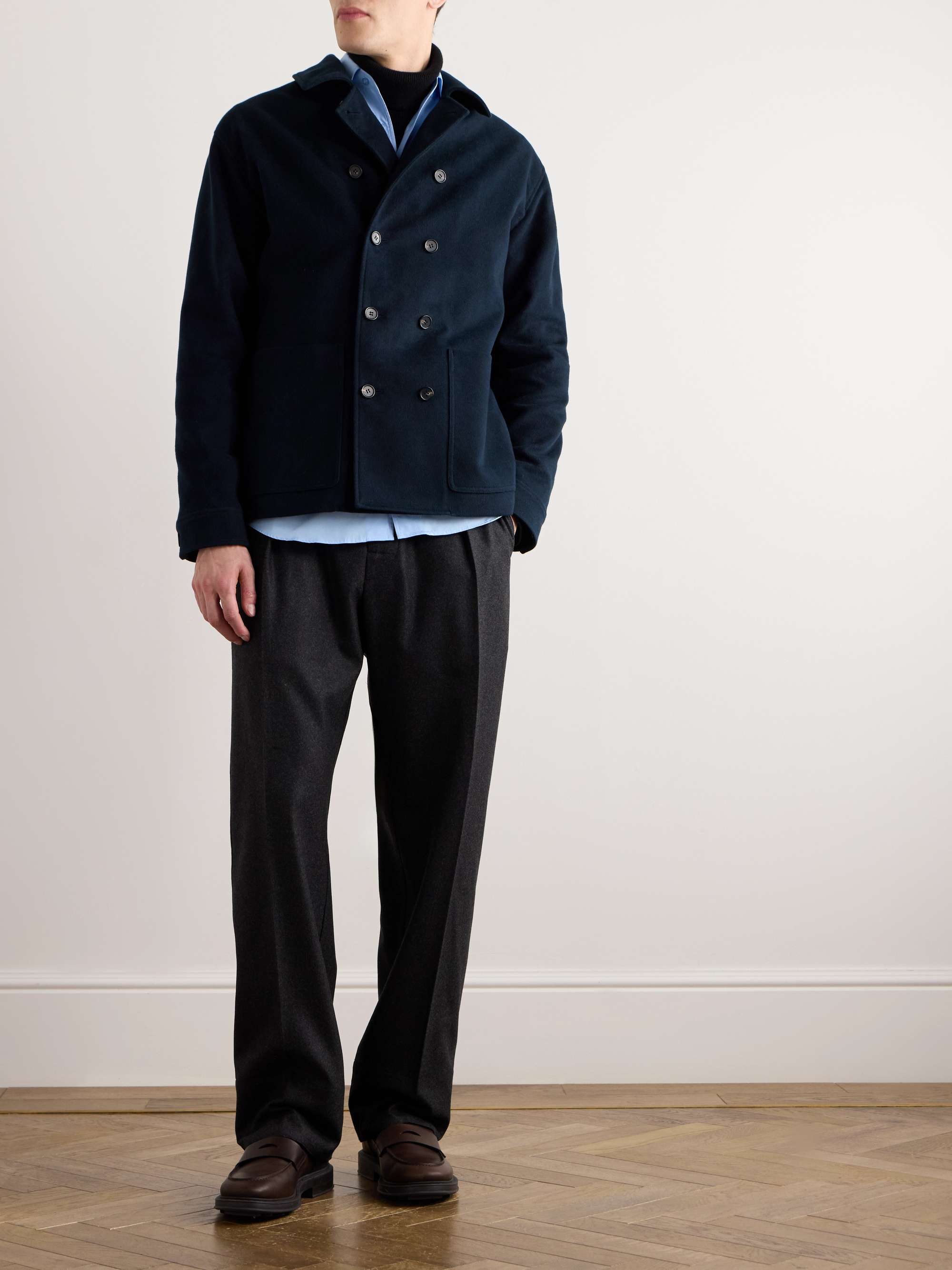 Double-Breasted Cotton and Cashmere-Blend Peacoat view