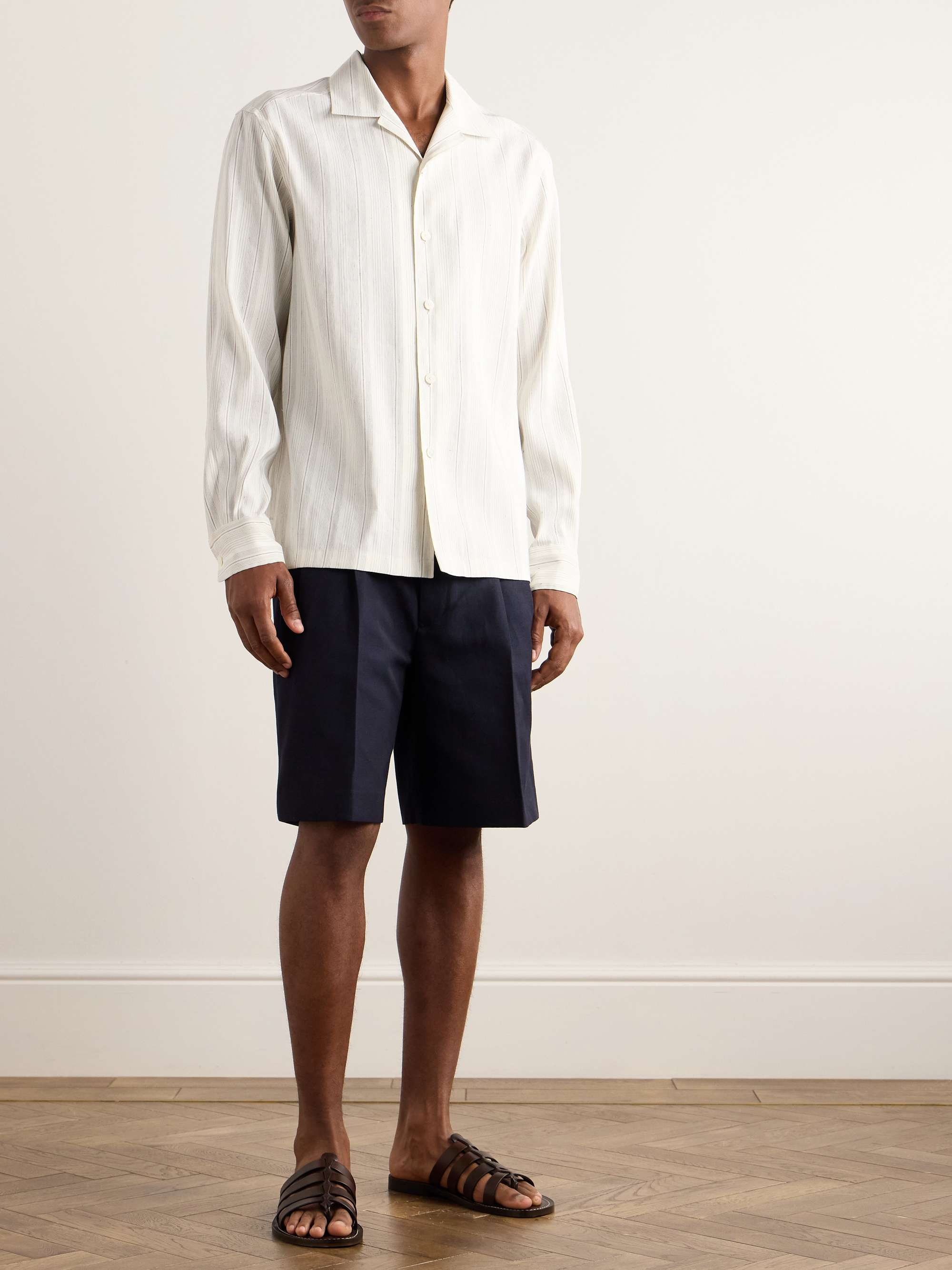 Camp-Collar Striped Linen and Silk-Blend Shirt view