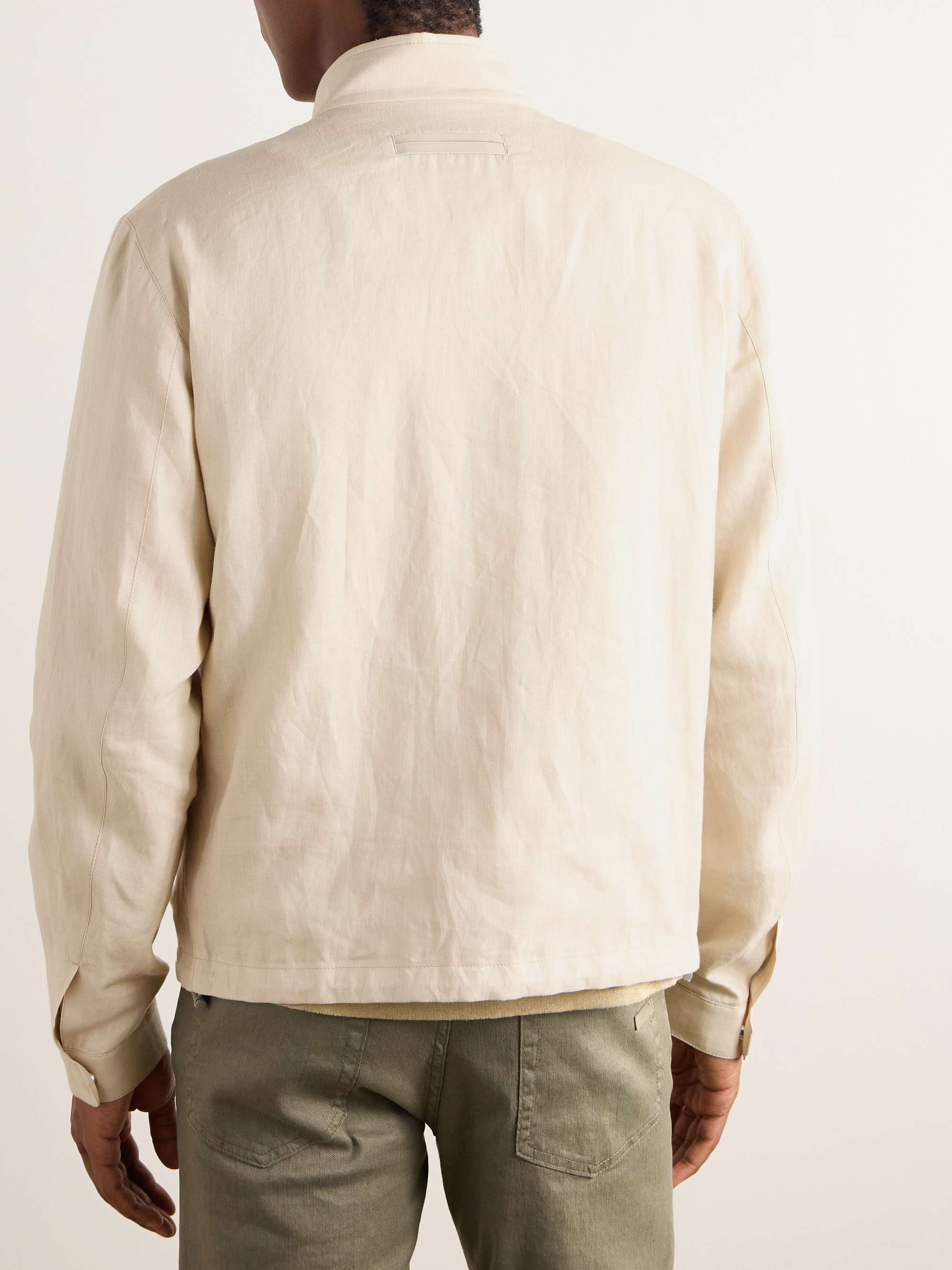 Leather-Trimmed Oasi Linen Jacket view