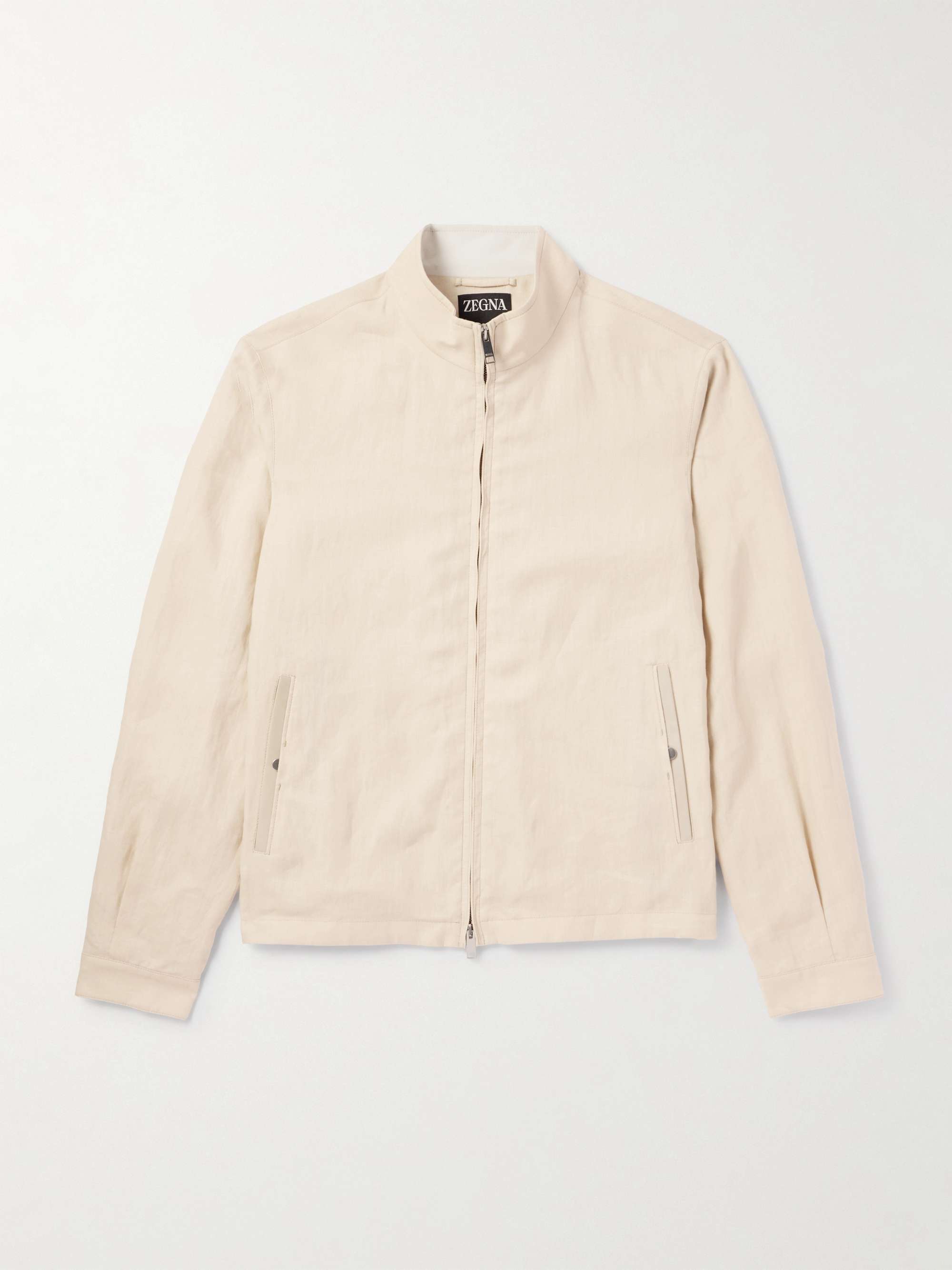 Leather-Trimmed Oasi Linen Jacket view
