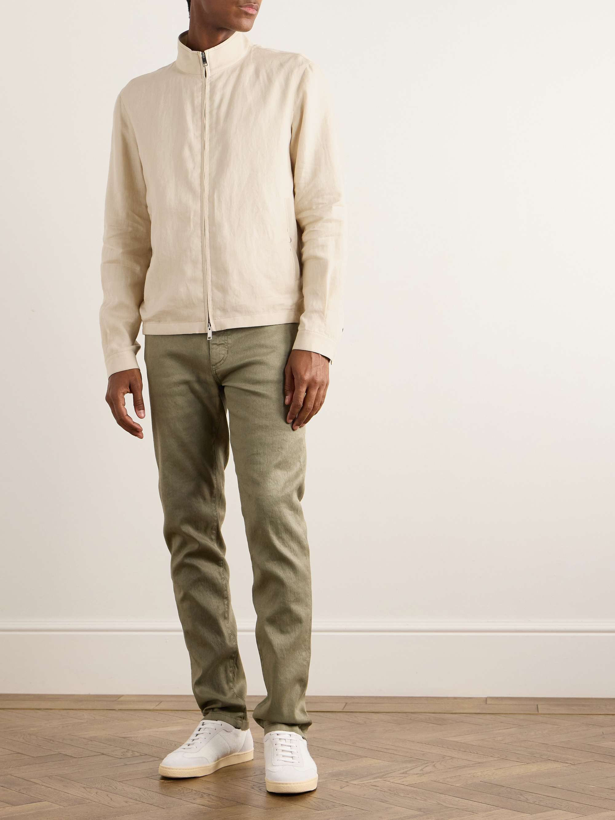 Leather-Trimmed Oasi Linen Jacket view