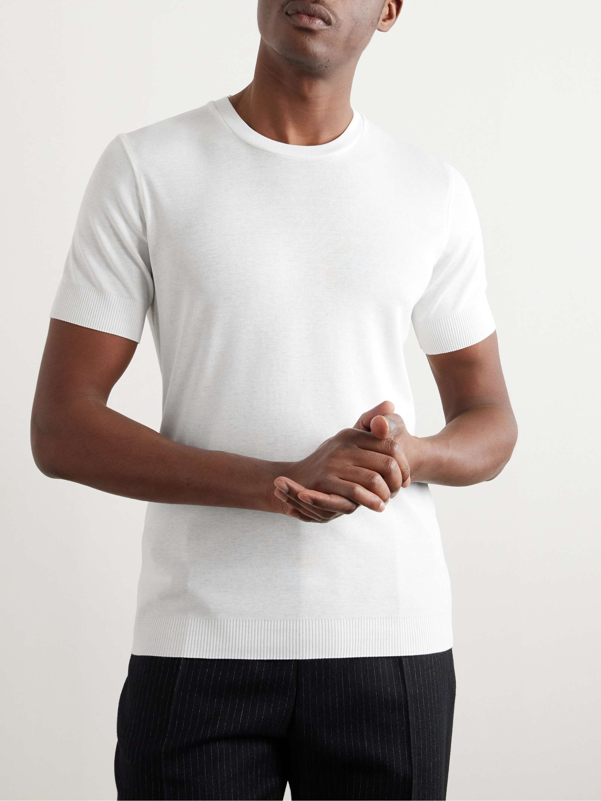 Placed Rib Slim-Fit Lyocell and Cotton-Blend T-Shirt view