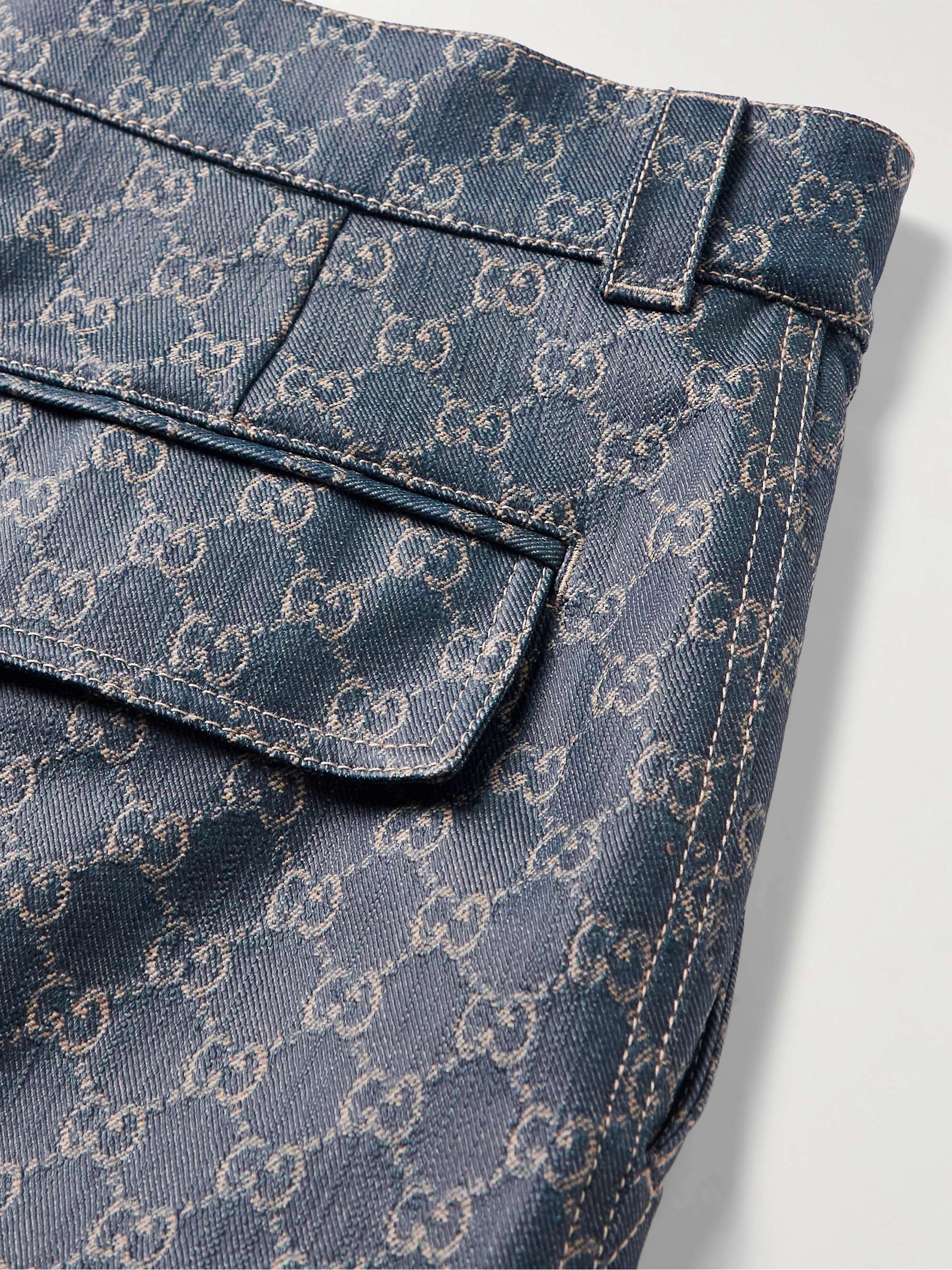 Straight-Leg Logo-Jacquard Coated Cargo Jeans view
