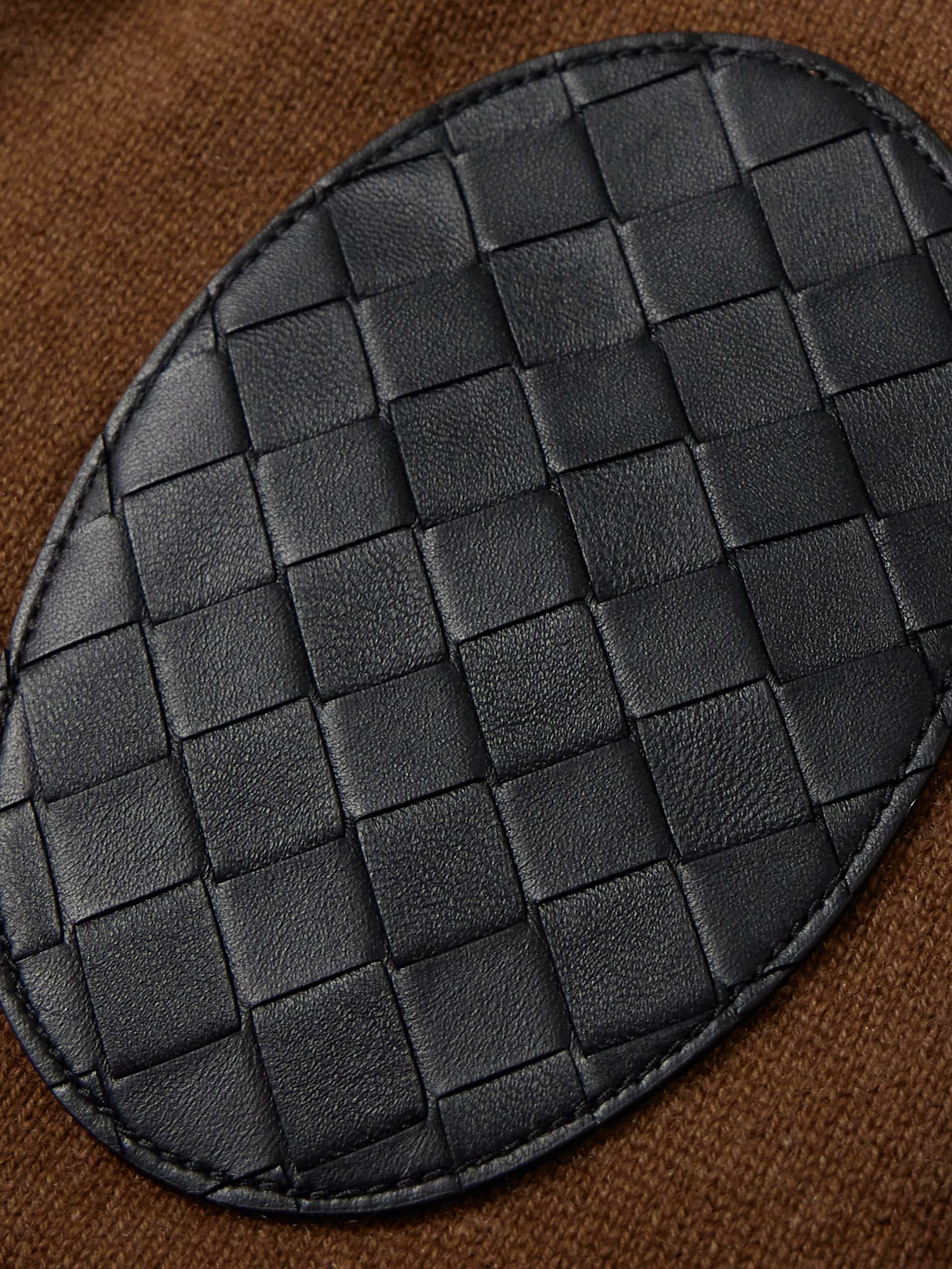 Intrecciato Leather-Trimmed Cashmere-Blend Cardigan view