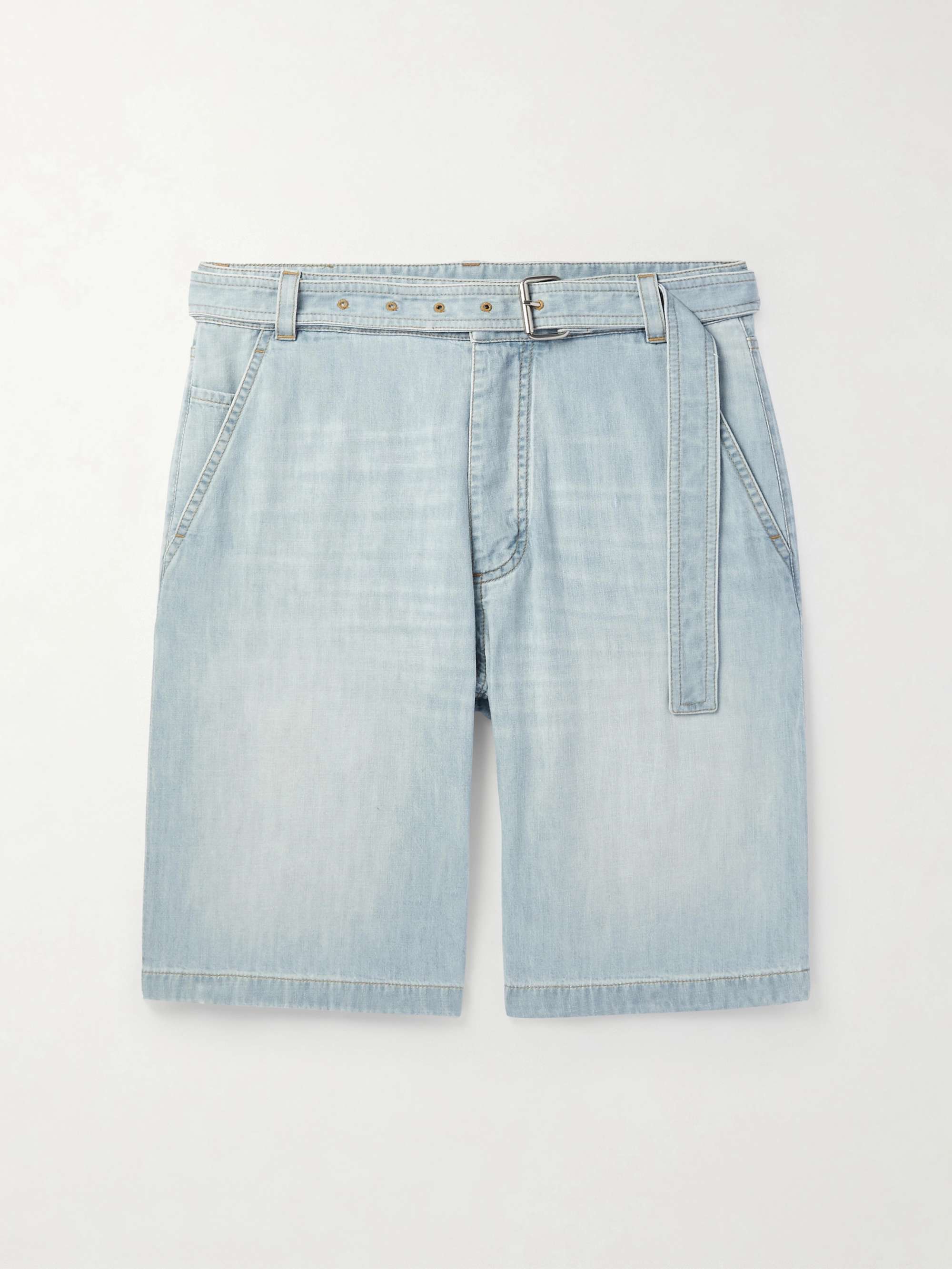 Straight-Leg Belted Denim Shorts view