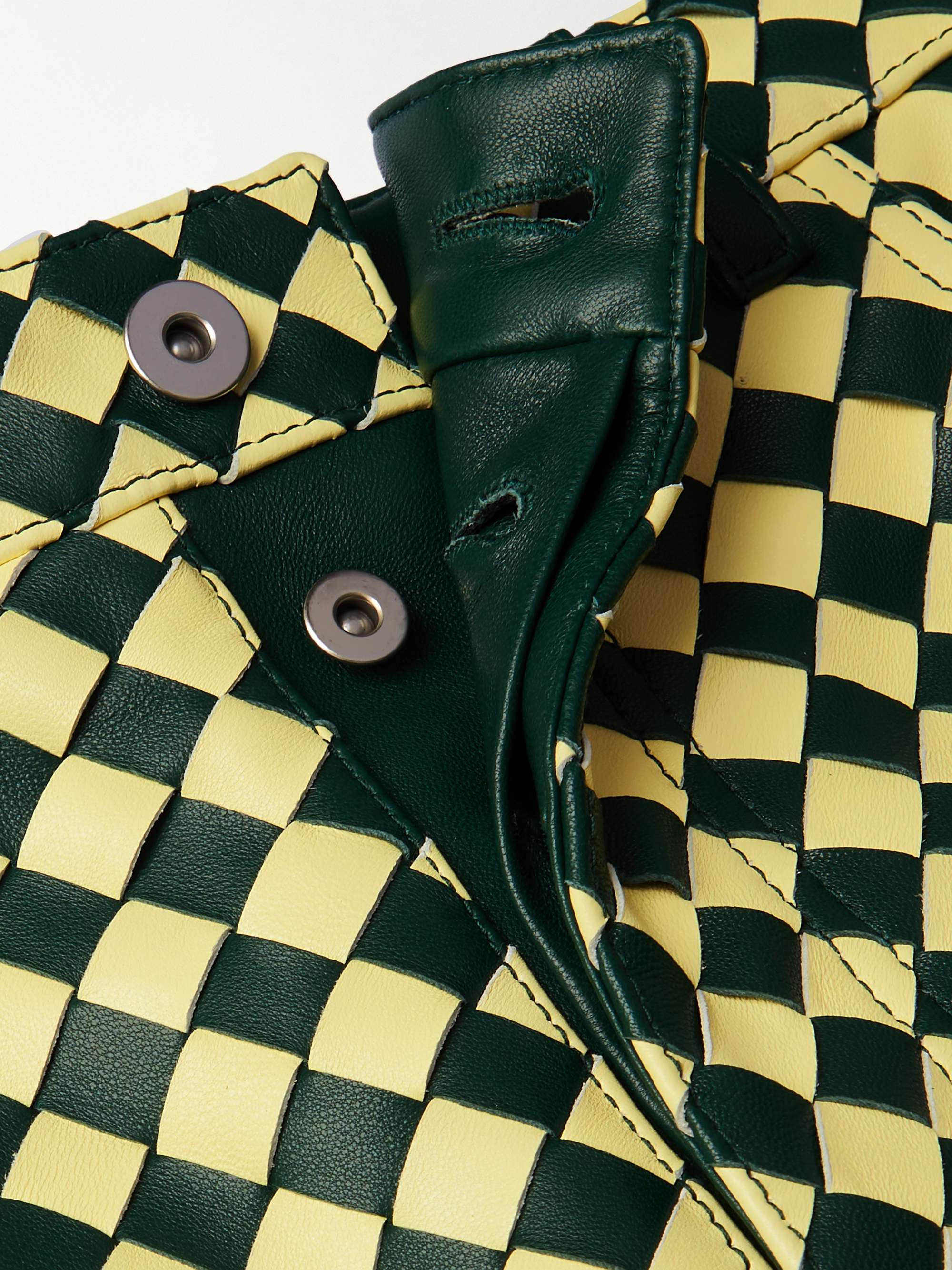 Straight-Leg Two-Tone Intrecciato Leather Trousers view
