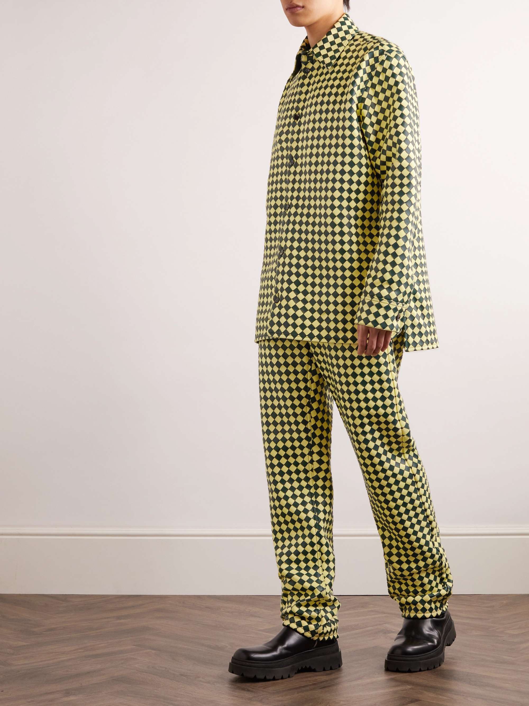Straight-Leg Two-Tone Intrecciato Leather Trousers view