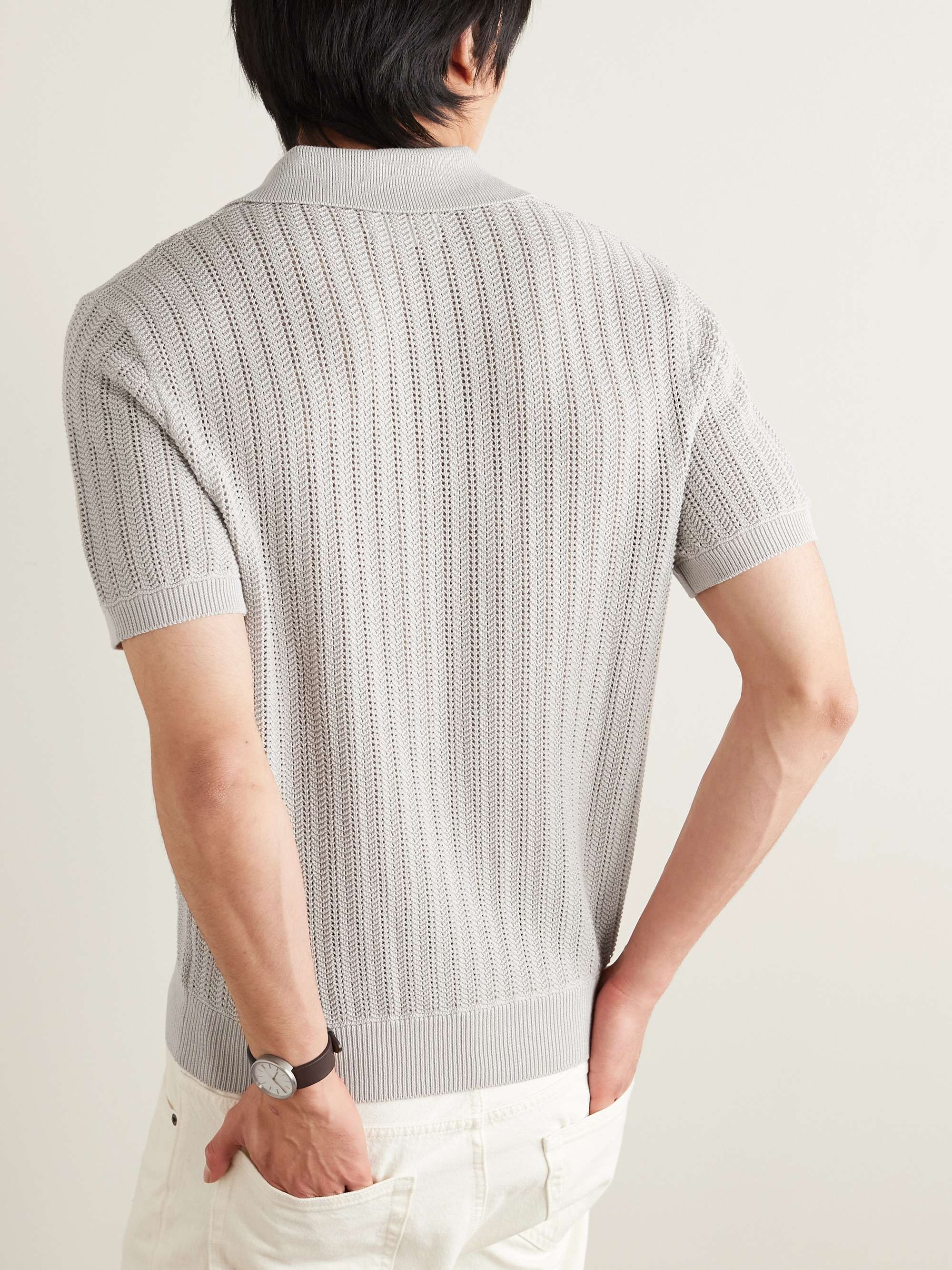 Open-Knit Ribbed Cotton Polo Shirt view