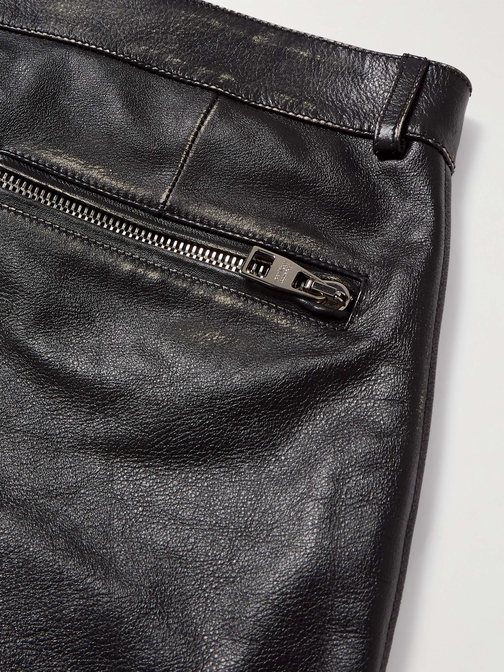 Slim-Fit Zip-Detailed Leather Trousers view