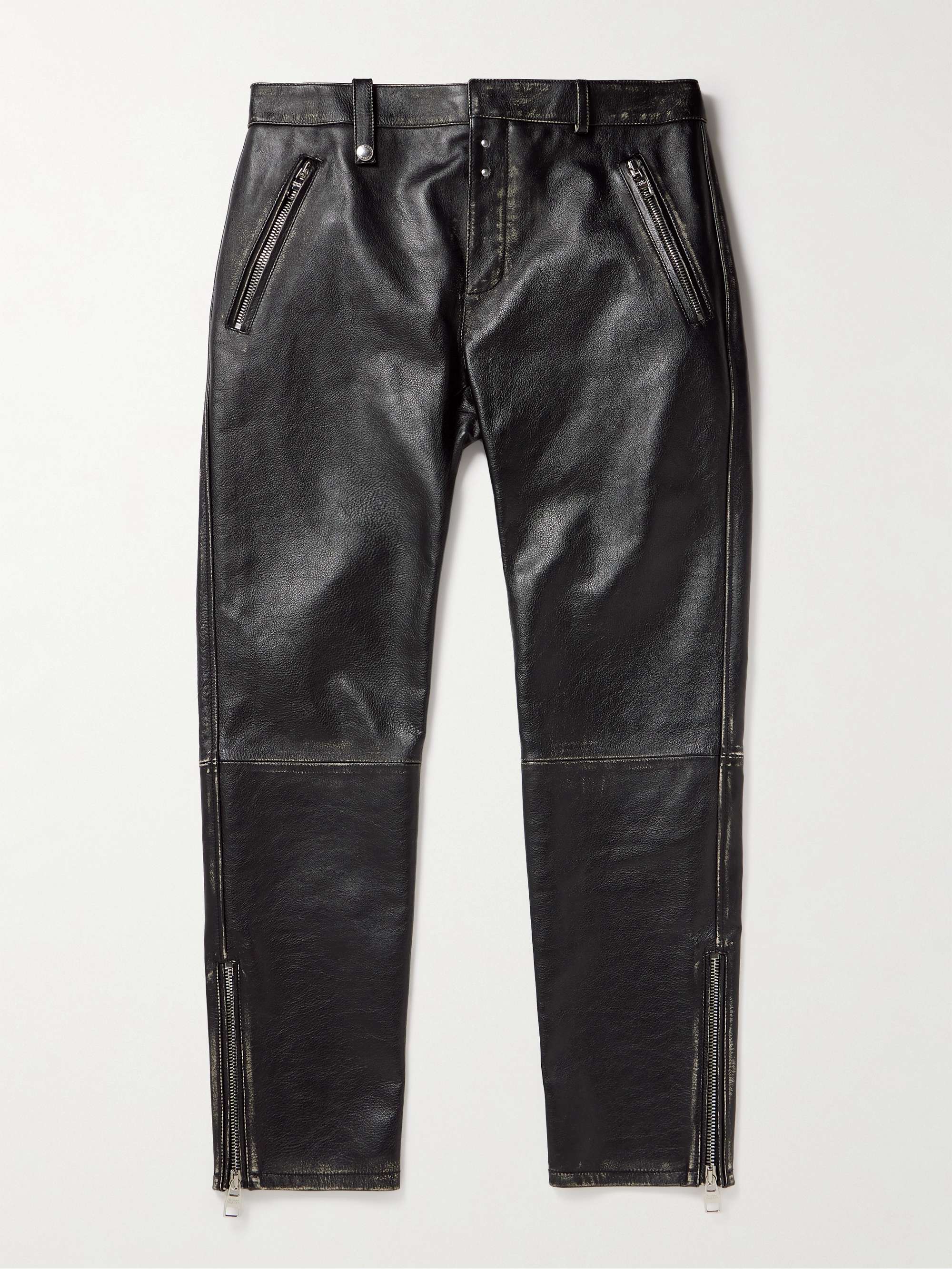 Slim-Fit Zip-Detailed Leather Trousers view