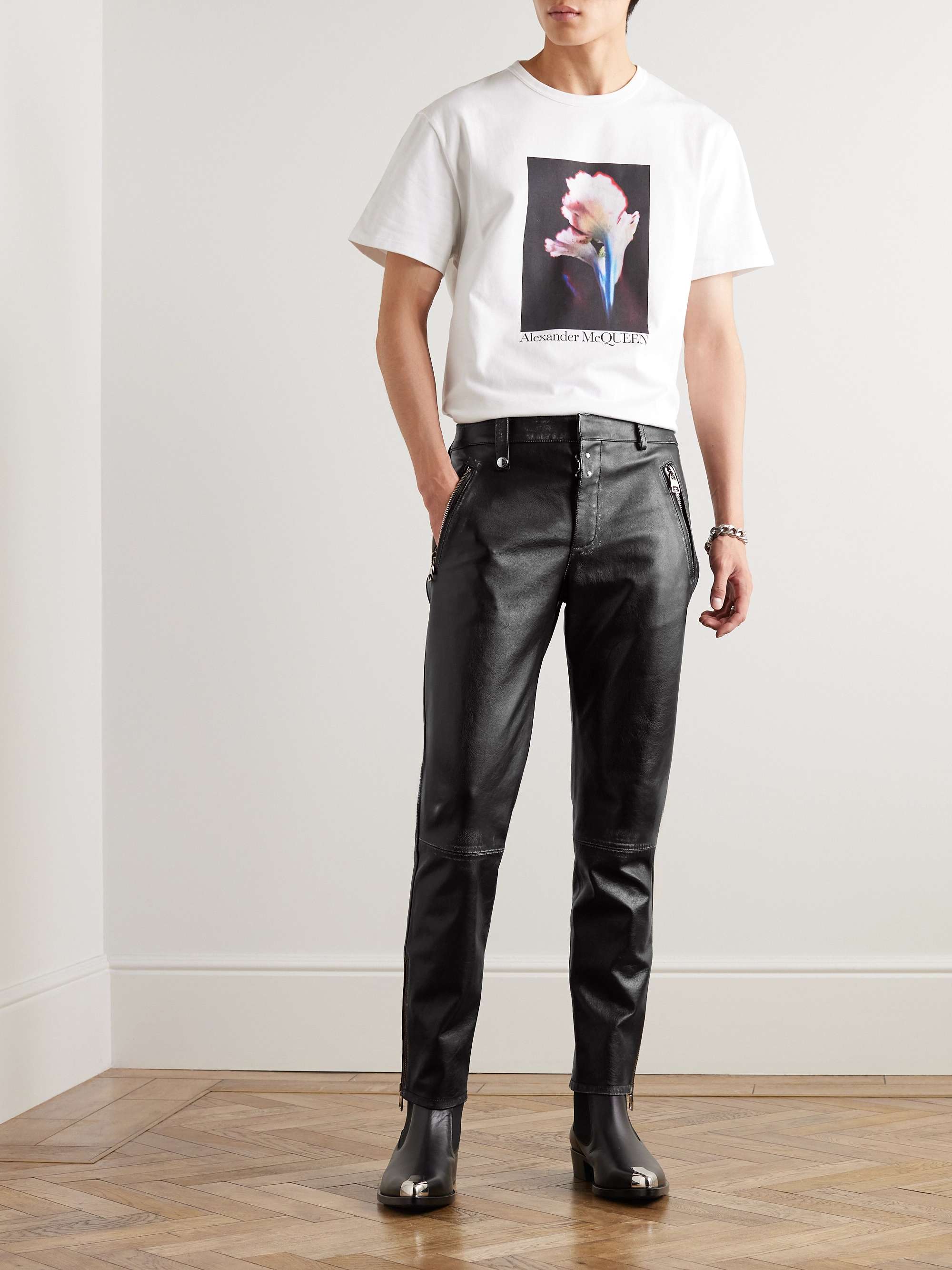 Slim-Fit Zip-Detailed Leather Trousers view