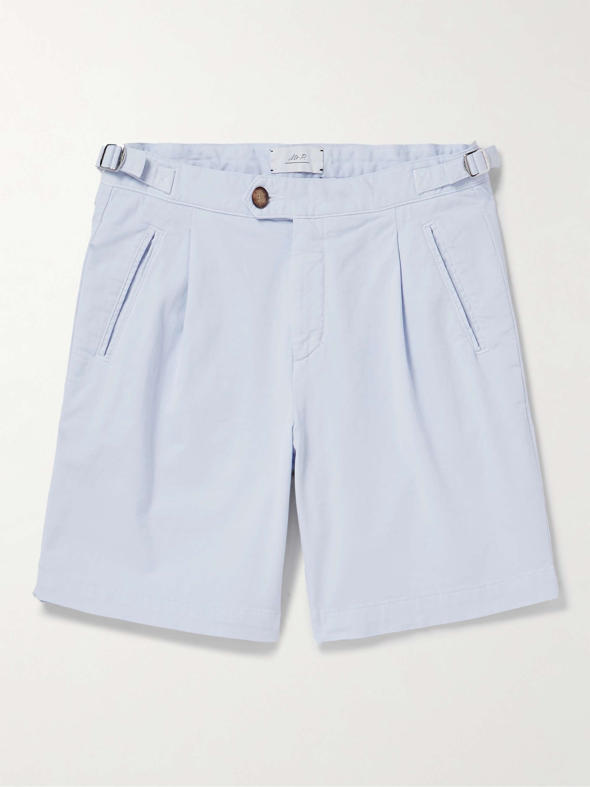 Wide-Leg Pleated Organic Cotton-Blend Twill Shorts view