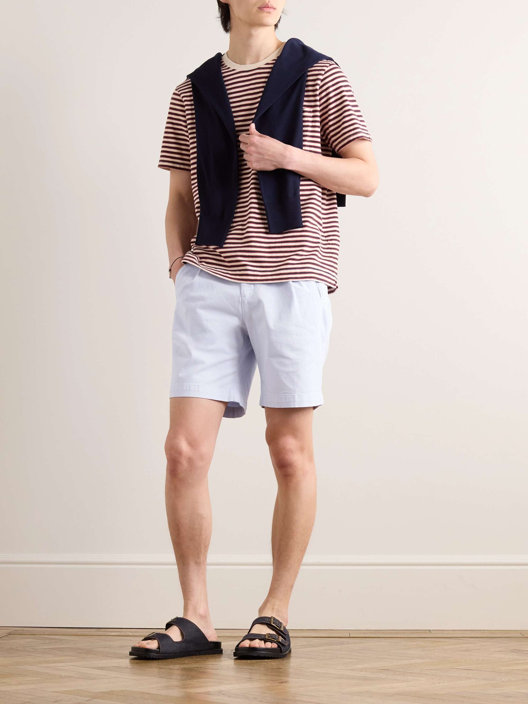 Wide-Leg Pleated Organic Cotton-Blend Twill Shorts view