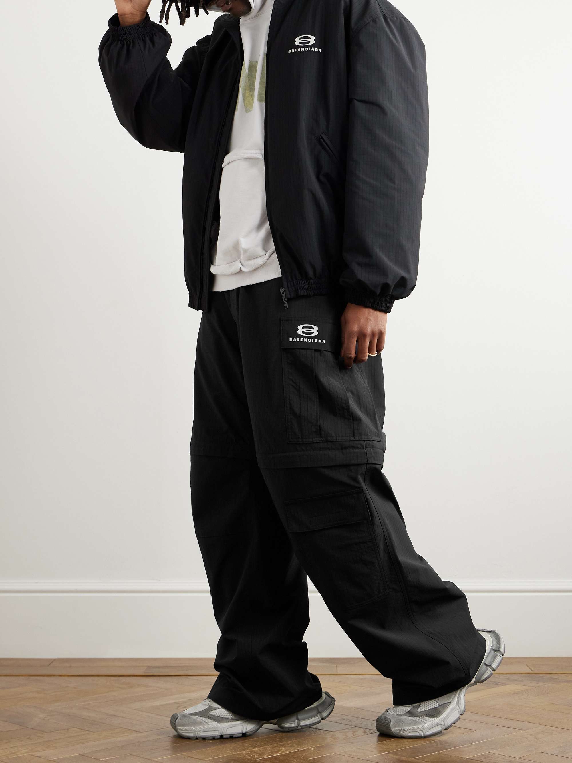Wide-Leg Logo-Embroidered Ripstop Cargo Trousers view