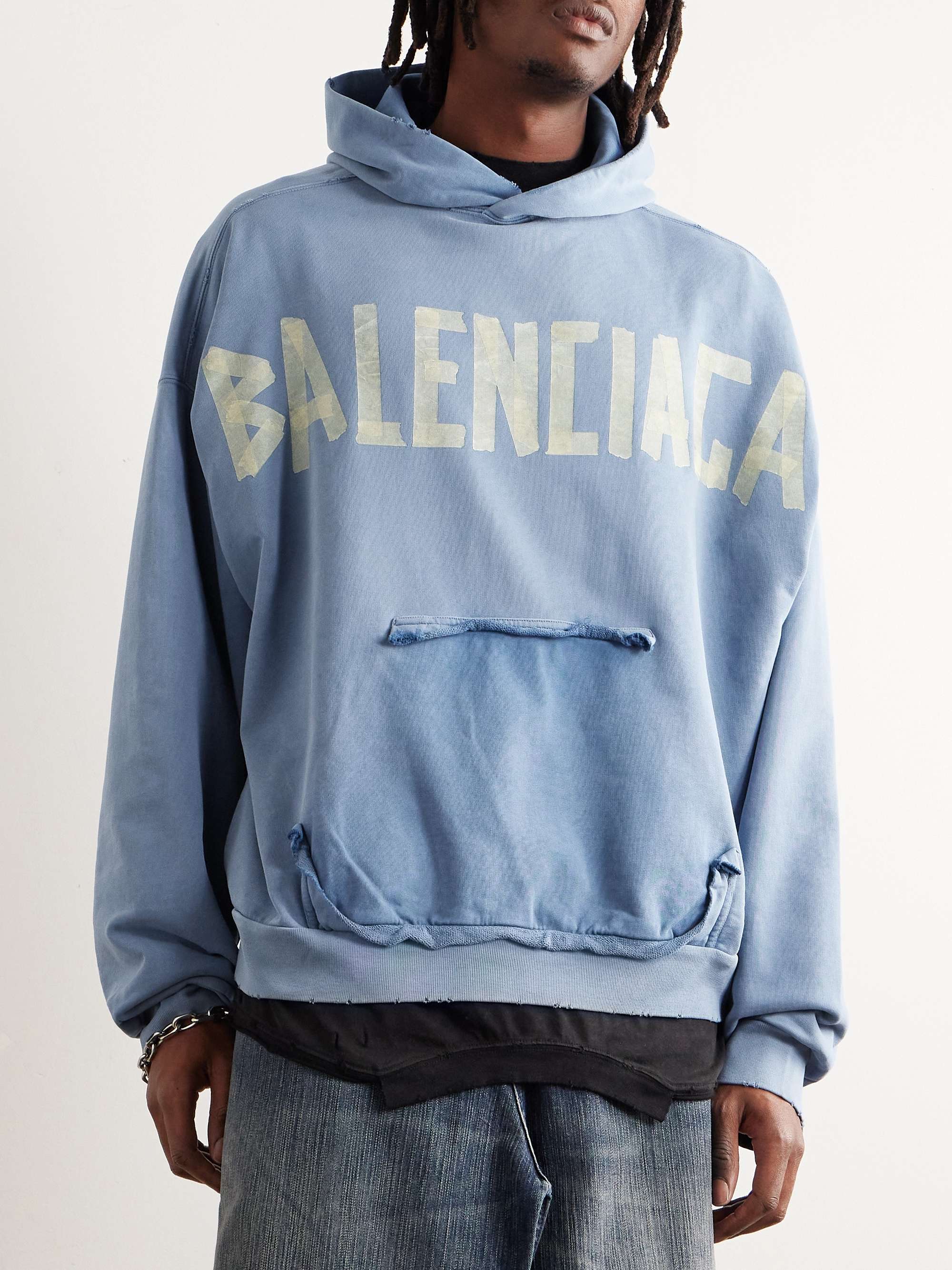 Oversized Distressed Logo-Print Cotton-Jersey Hoodie view