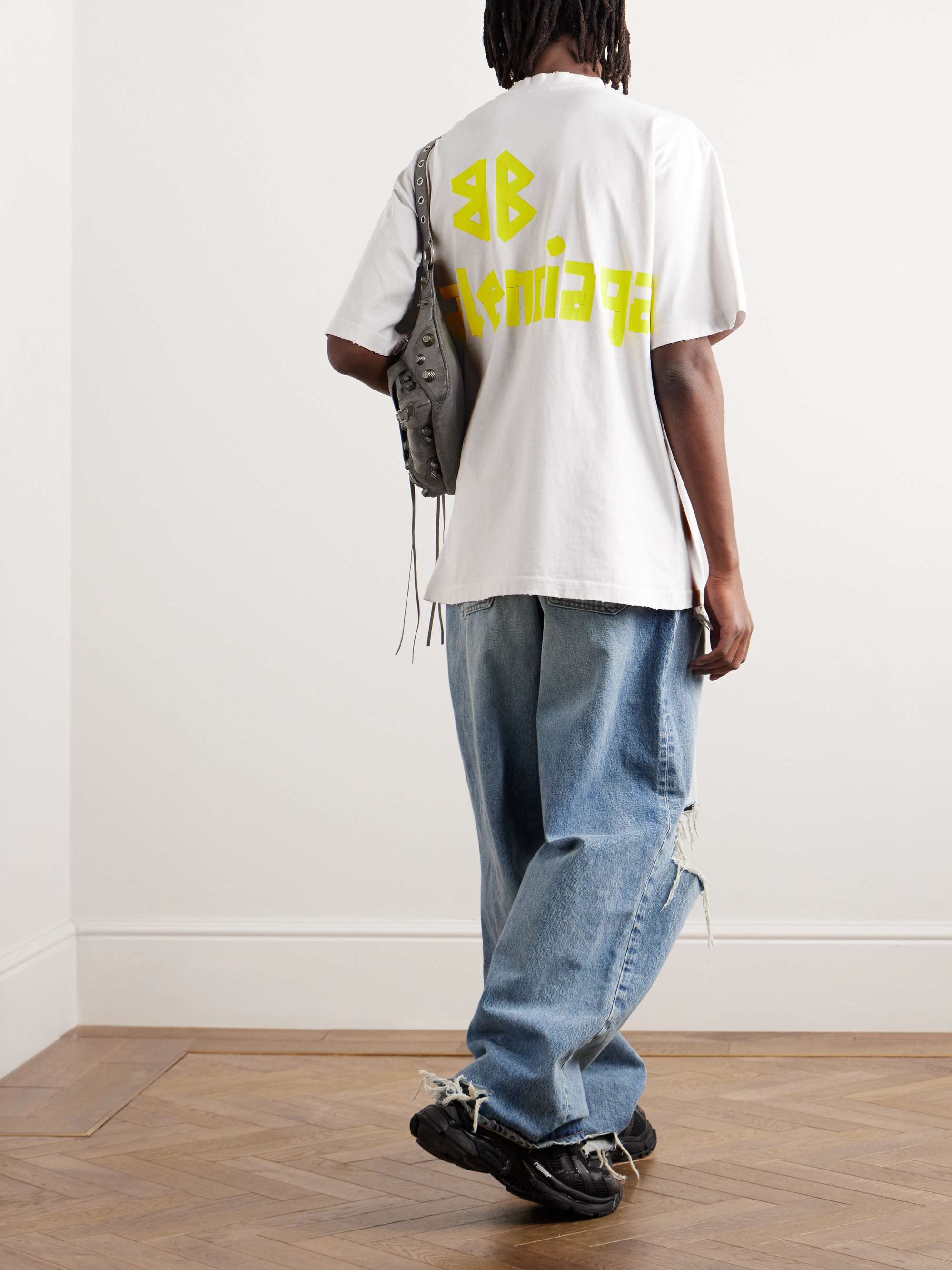 Oversized Distressed Logo-Print Cotton-Jersey T-Shirt view
