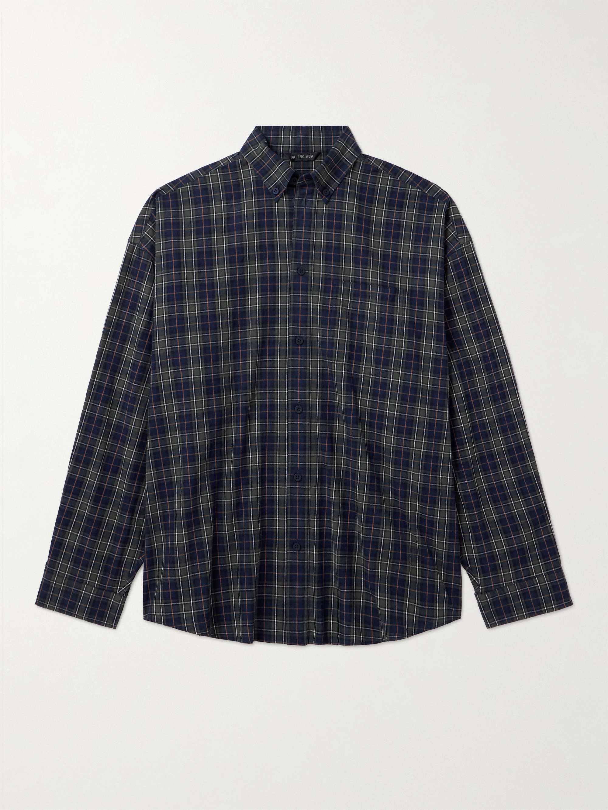 Oversized Button-Down Collar Logo-Print Checked Cotton-Flannel Shirt view