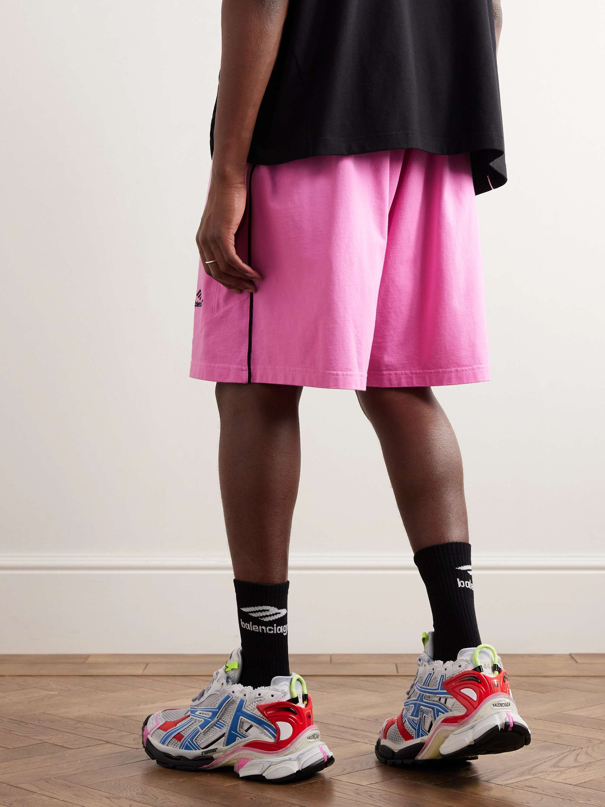 Wide-Leg Logo-Embroidered Cotton-Jersey Shorts view
