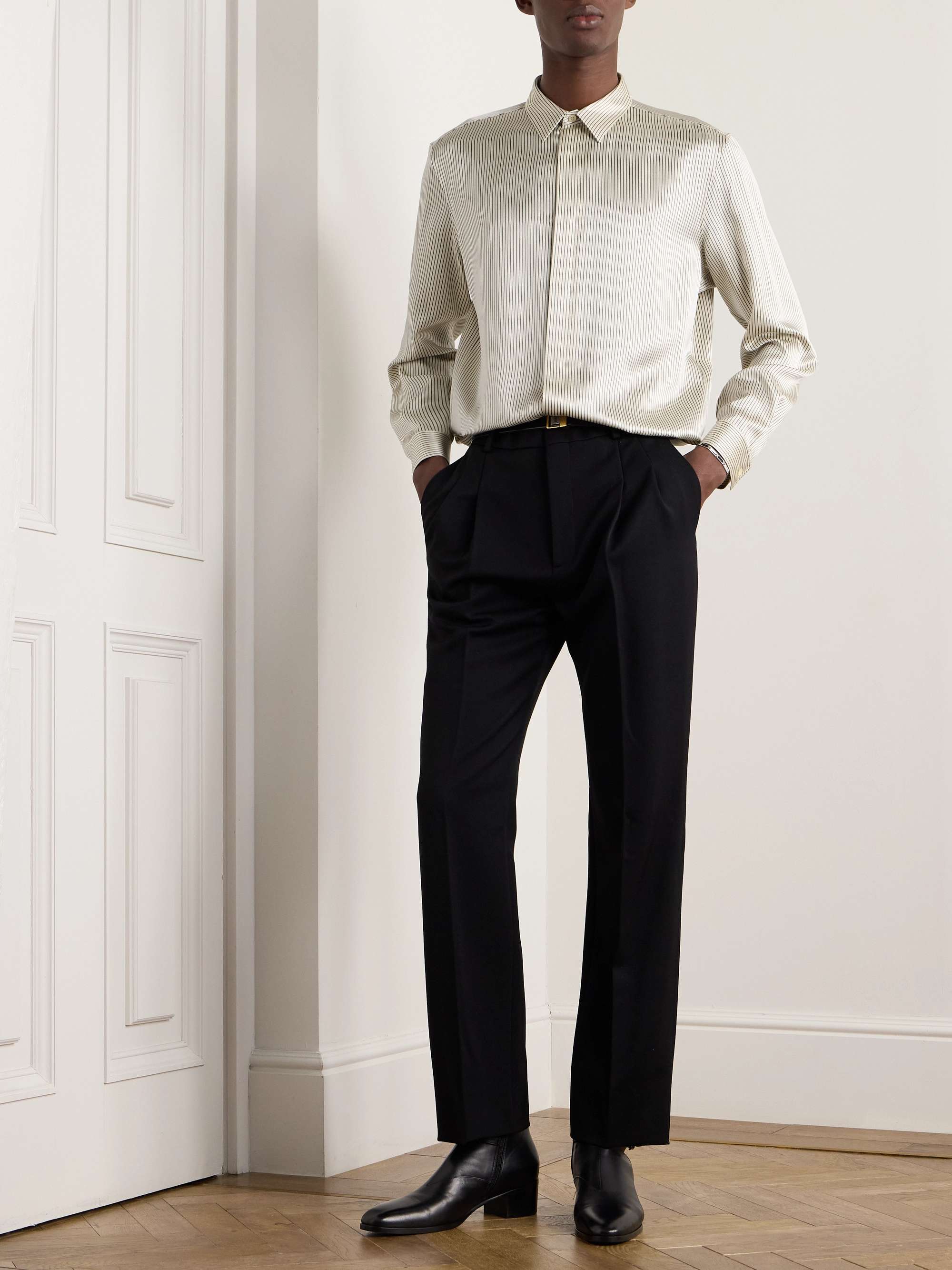 Wide-Leg Pleated Grain de Poudre Wool Trousers view