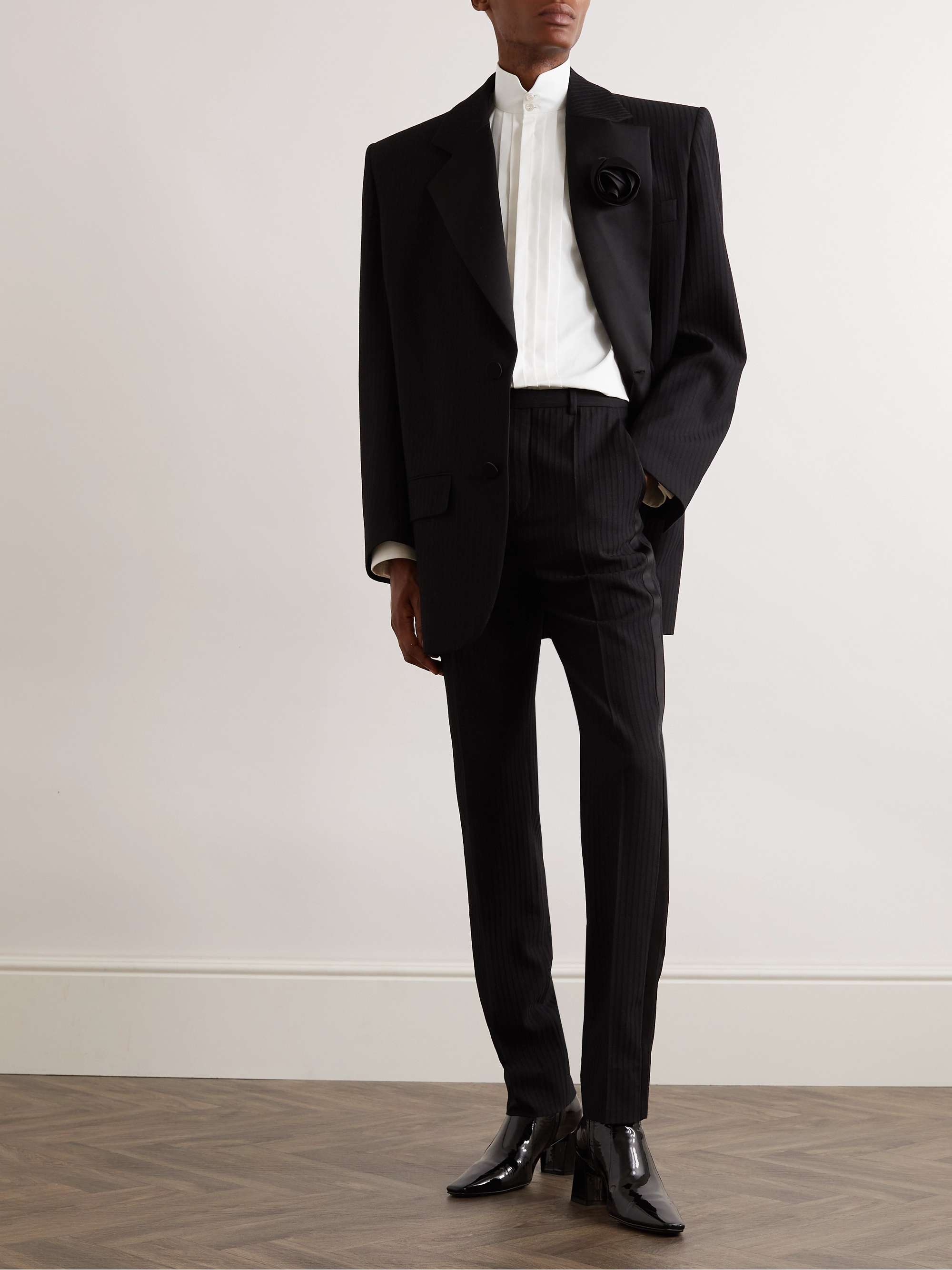 Grandad-Collar Bib-Front Cotton-Poplin Tuxedo Shirt view