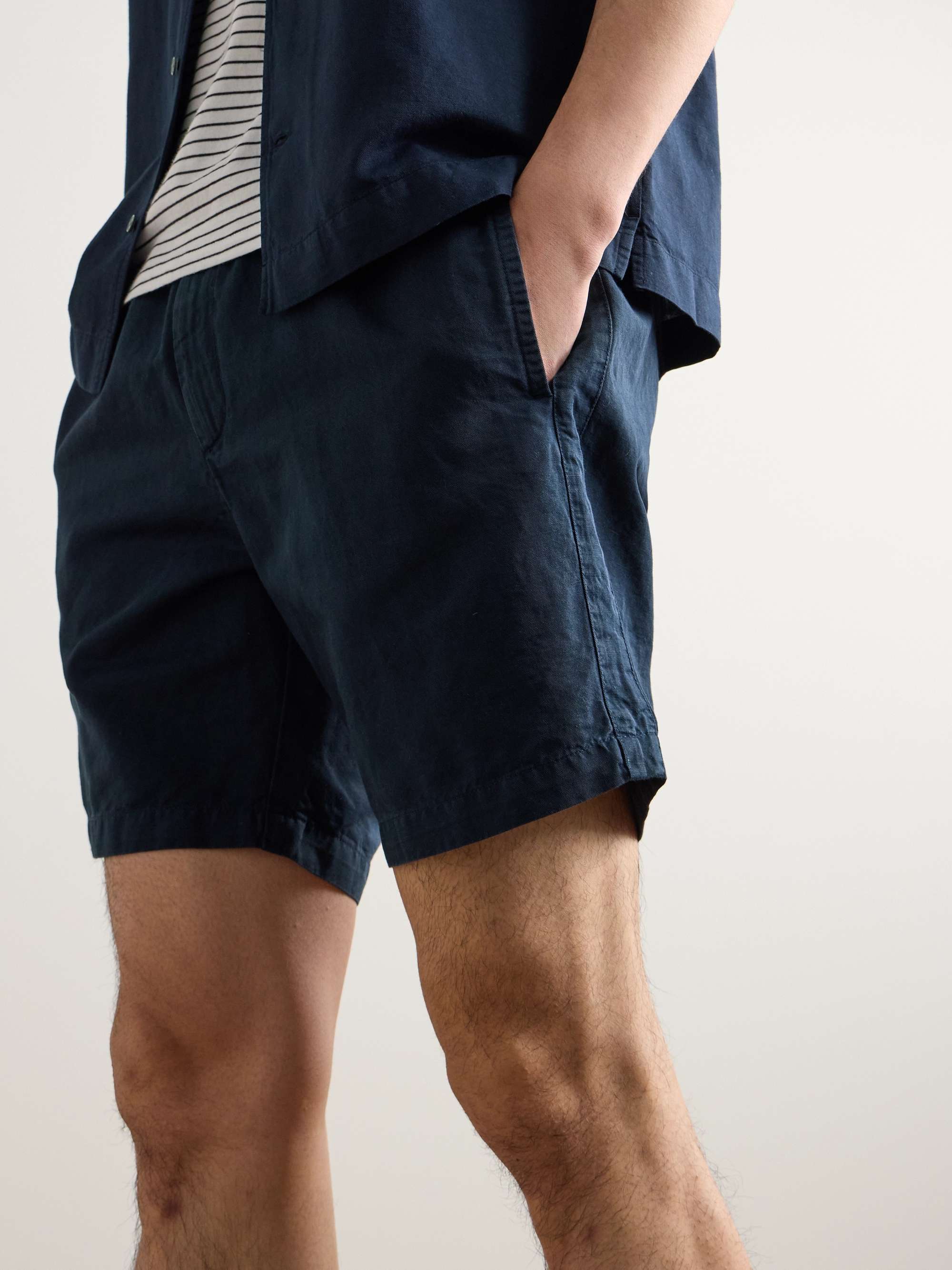 Straight-Leg Cotton and Linen-Blend Drawstring Shorts view