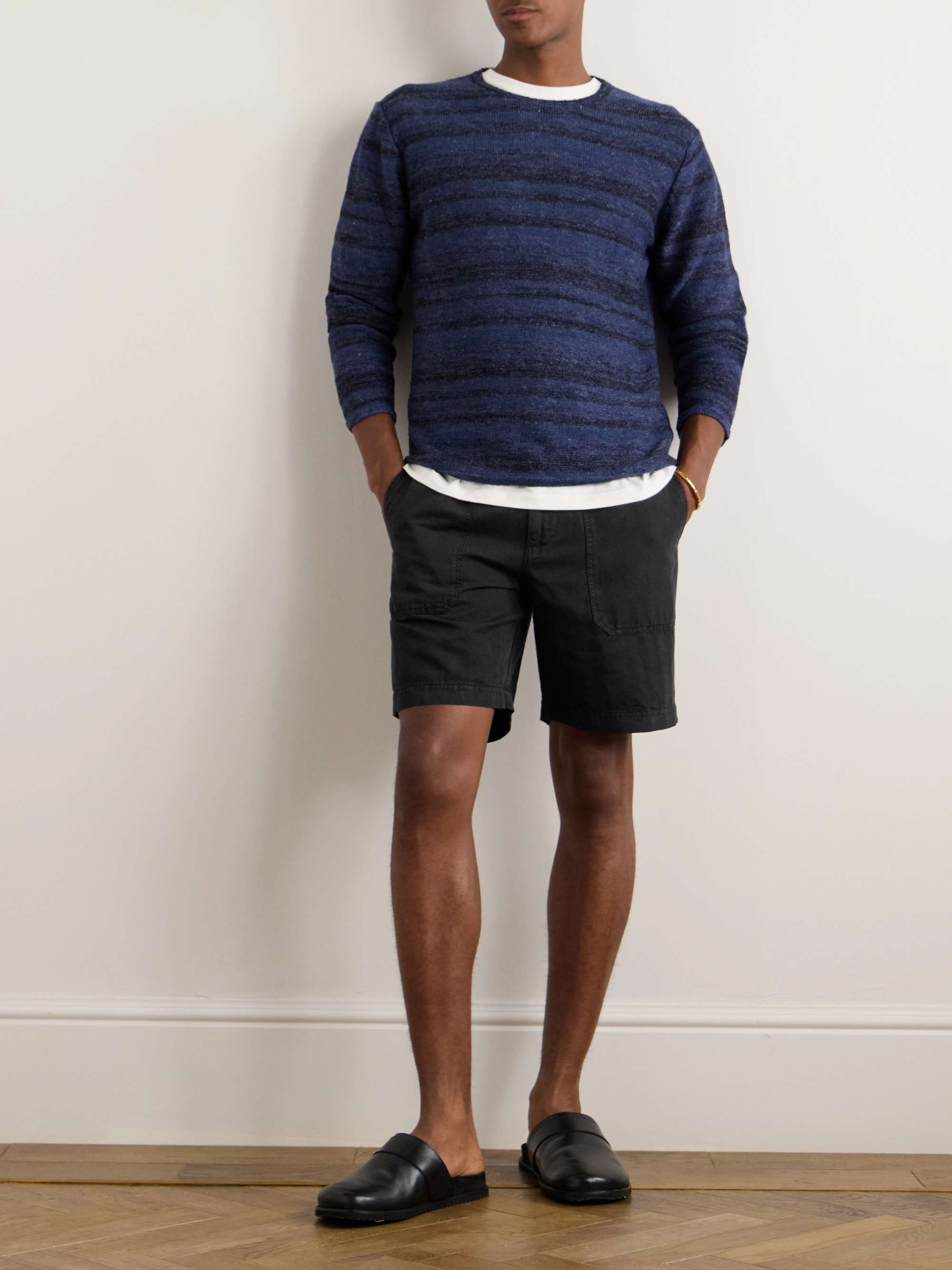 Straight-Leg Cotton and Linen-Blend Cargo Shorts view