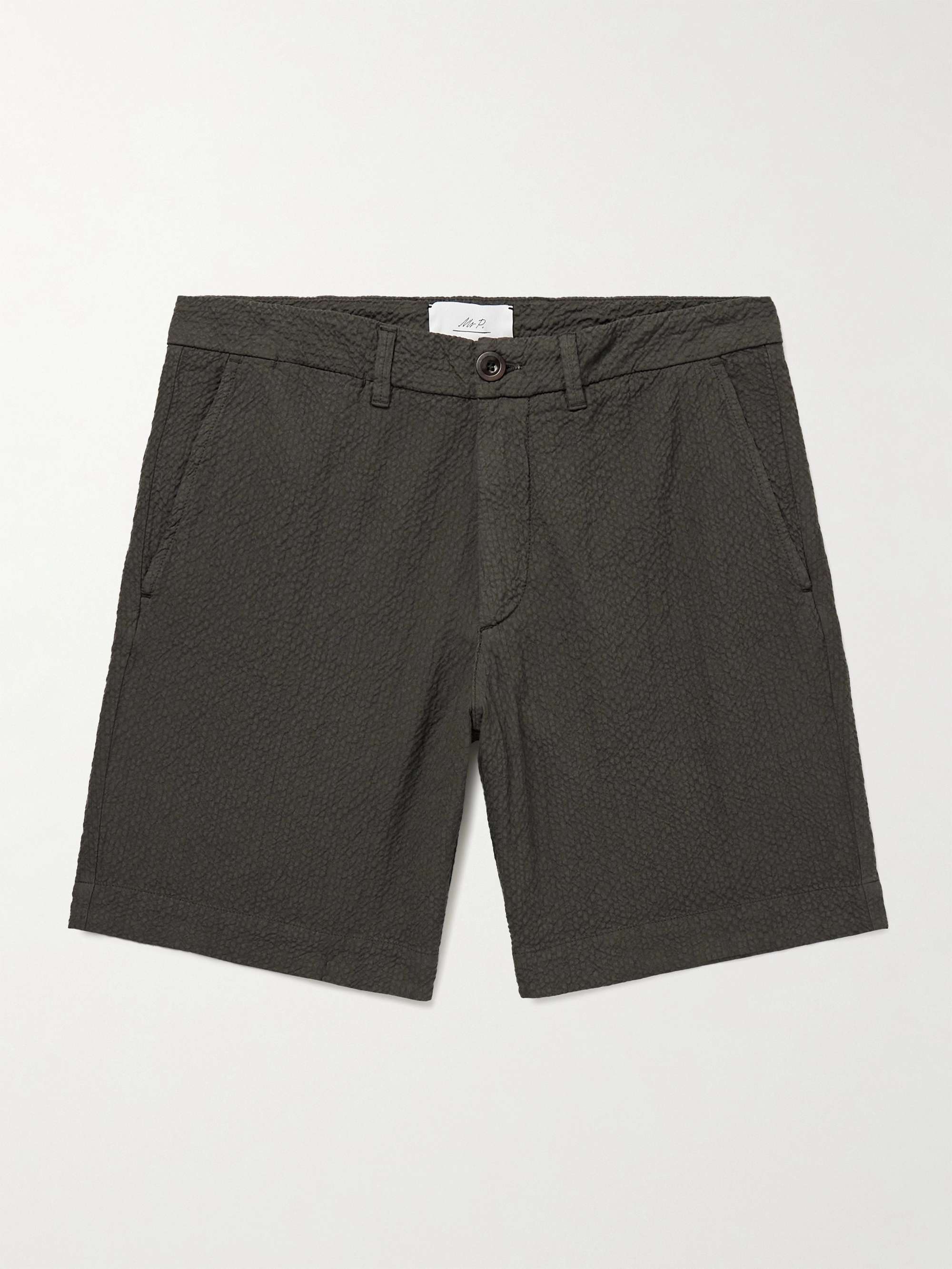 Slim-Fit Straight-Leg Stretch-Organic Cotton Seersucker Shorts view