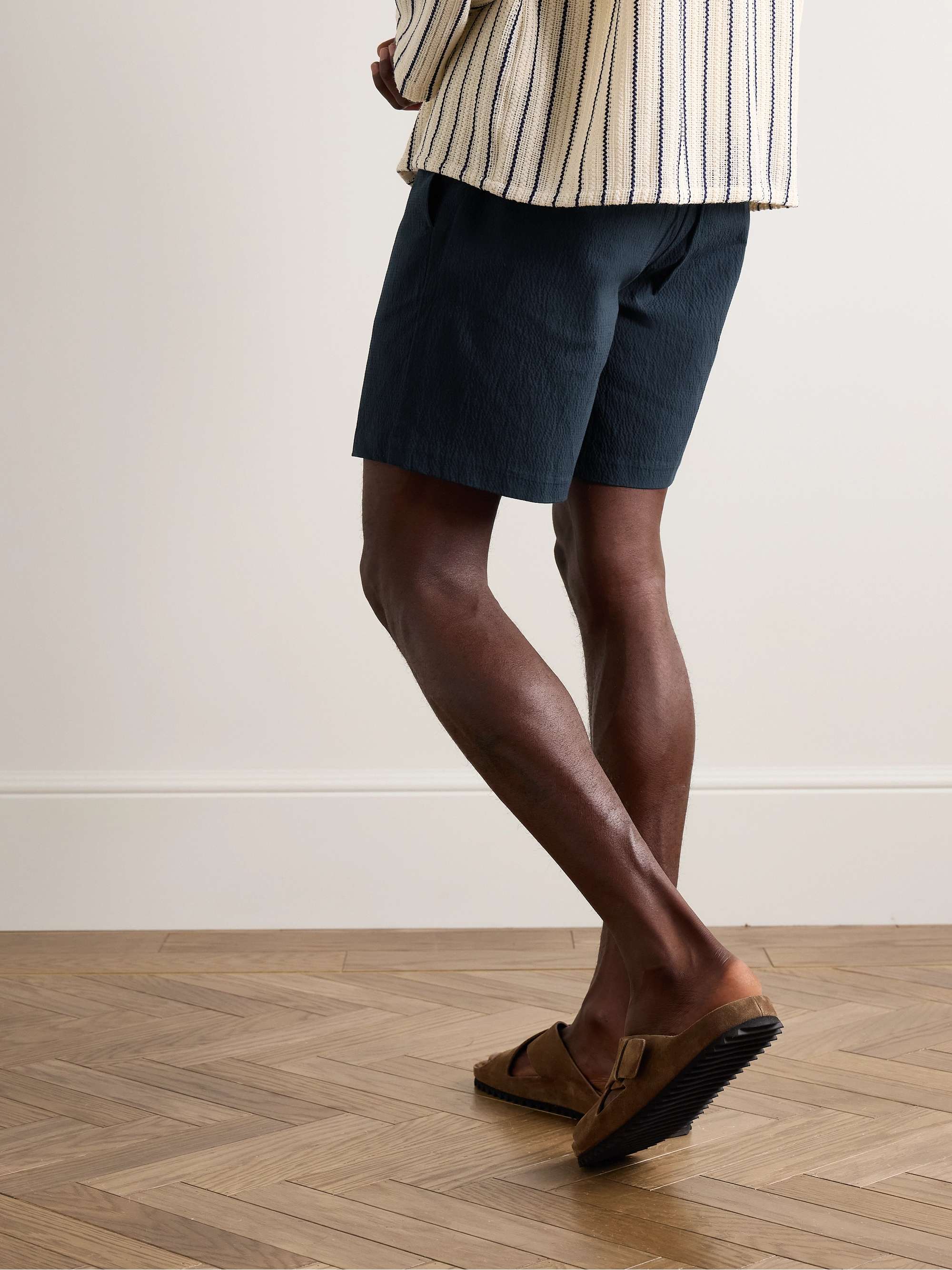 Straight-Leg Cotton-Blend Seersucker Shorts view