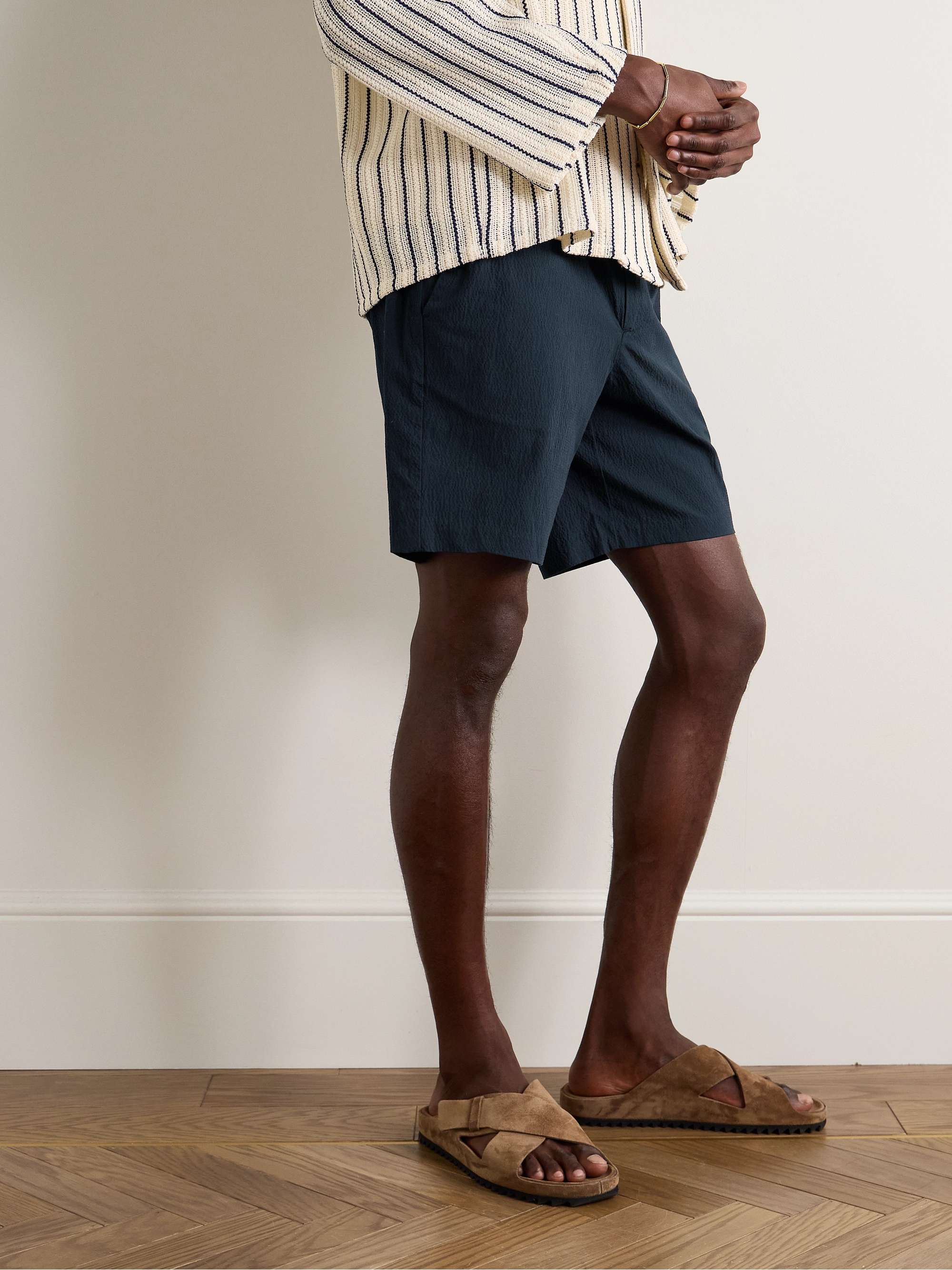 Straight-Leg Cotton-Blend Seersucker Shorts view