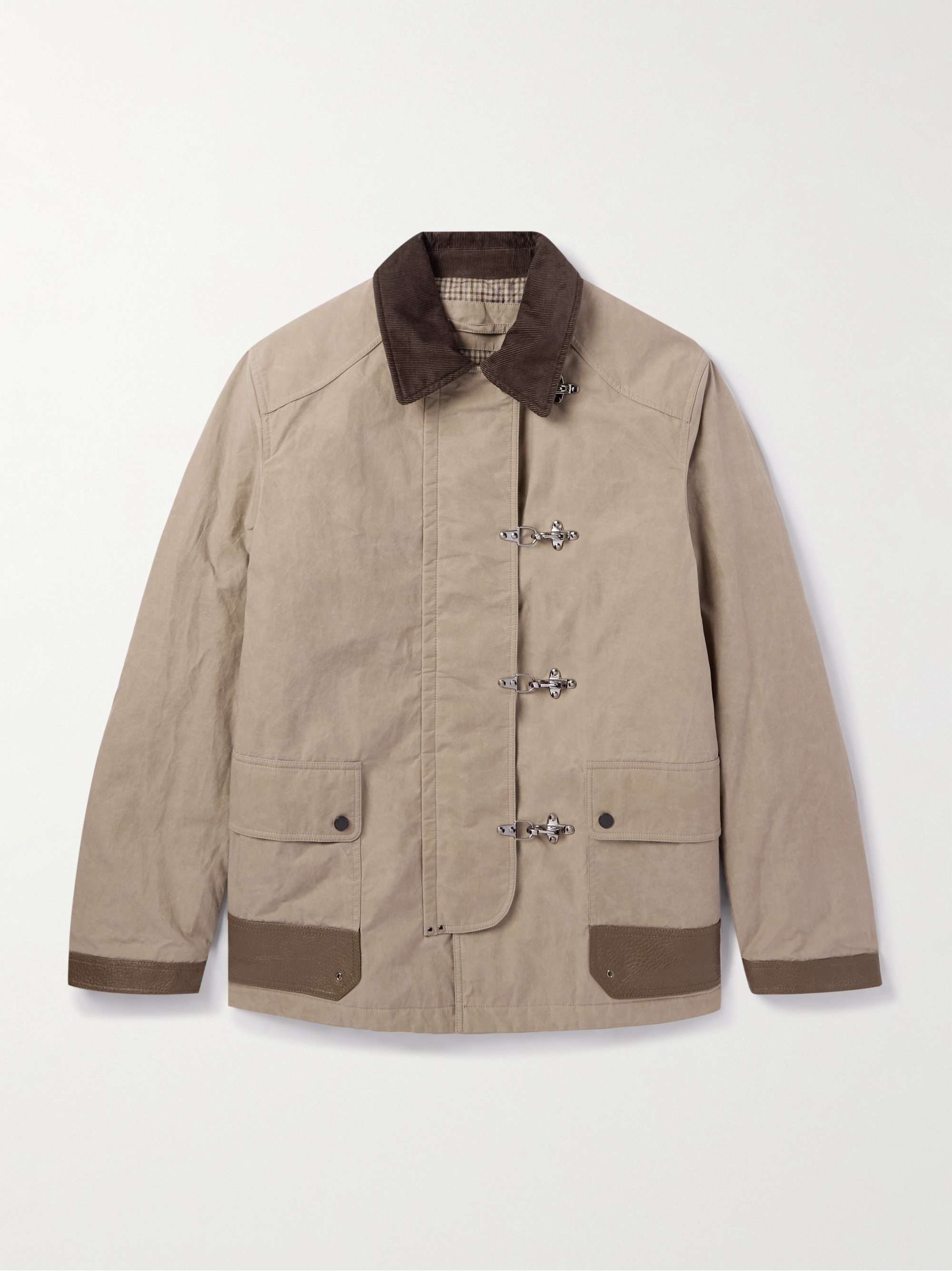 Latch Corduroy and Leather-Trimmed Cotton-Canvas Coat view