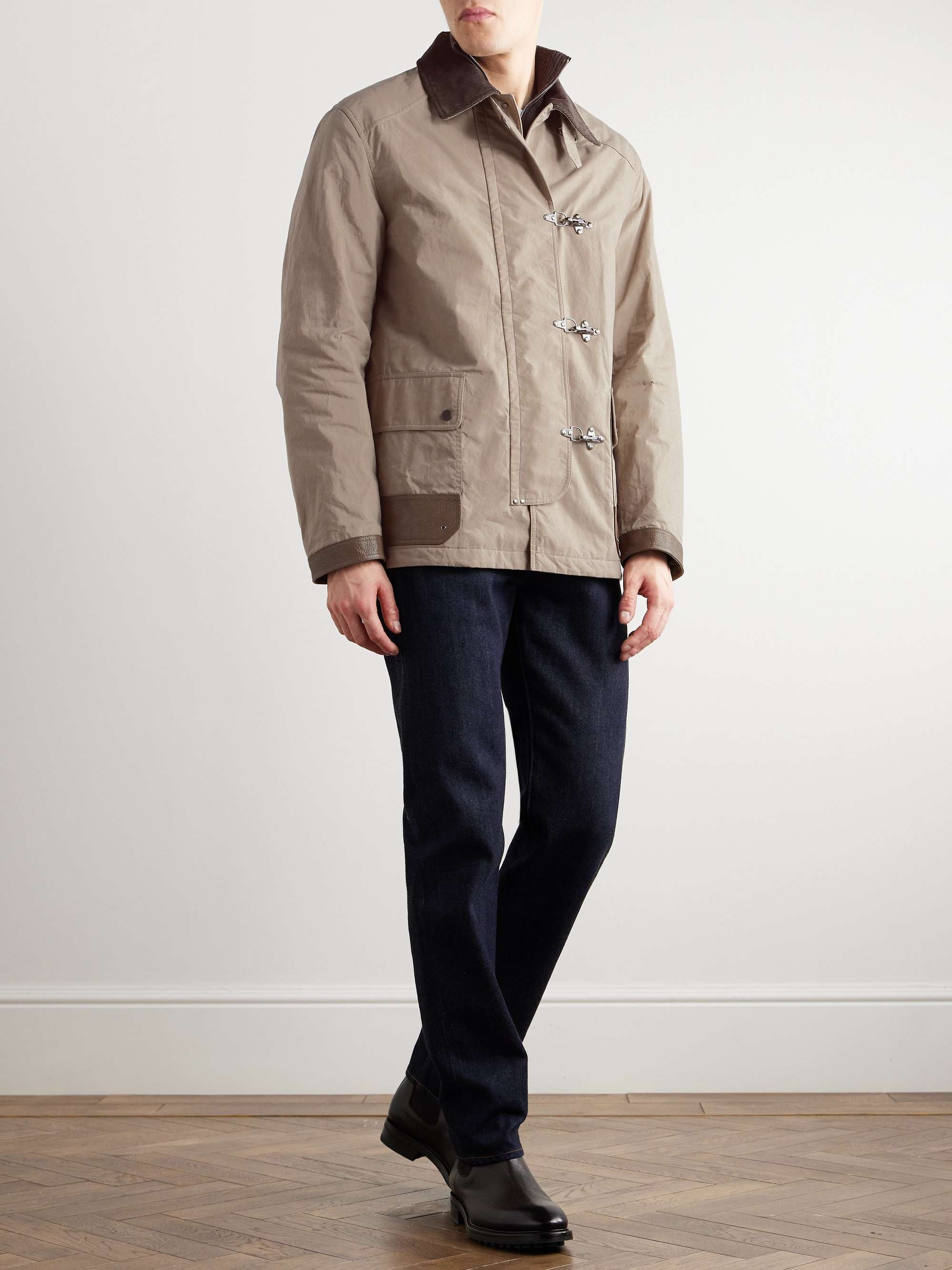 Latch Corduroy and Leather-Trimmed Cotton-Canvas Coat view