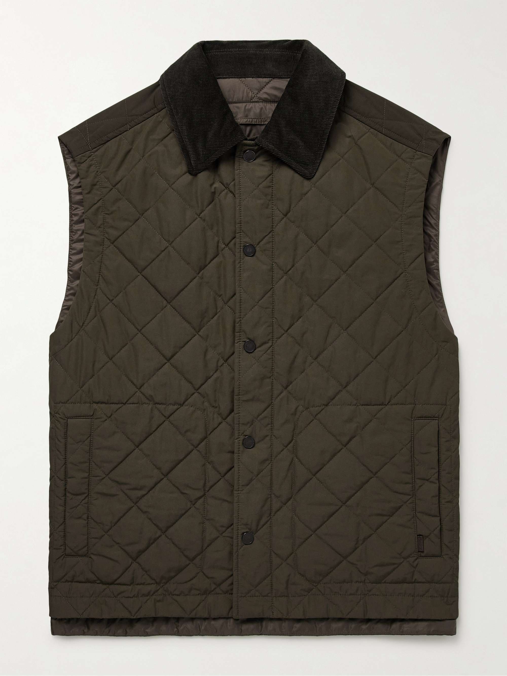 Cotton Corduroy-Trimmed Padded Quilted Shell Gilet view