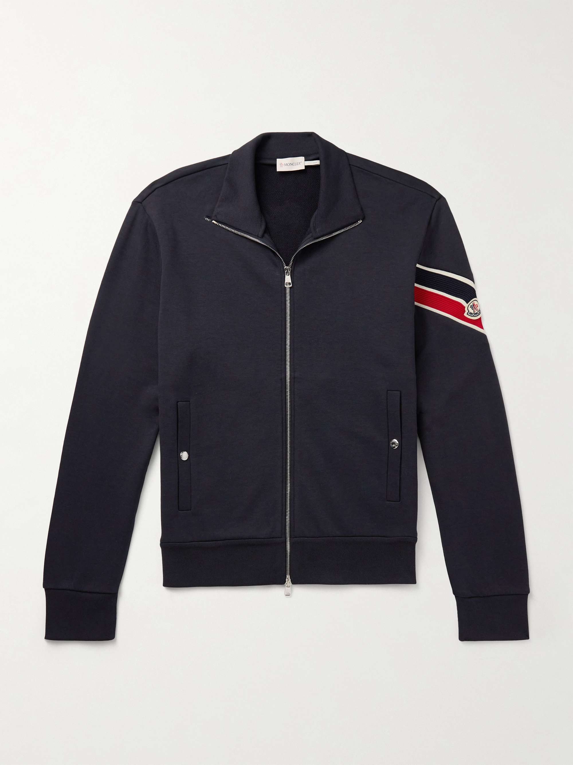 Logo-Appliquéd Striped Cotton-Blend Jersey Zip-Up Sweatshirt view