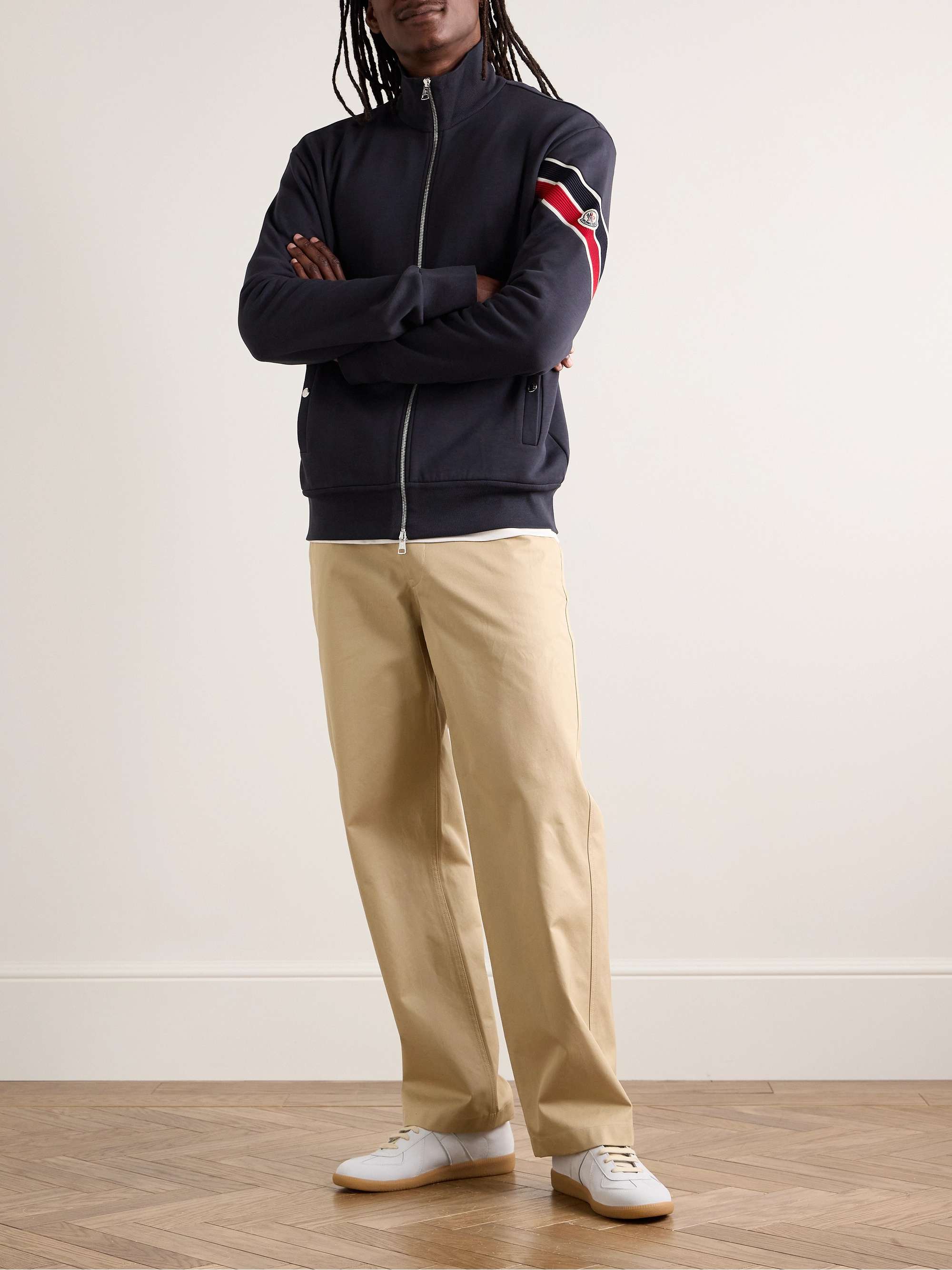 Logo-Appliquéd Striped Cotton-Blend Jersey Zip-Up Sweatshirt view