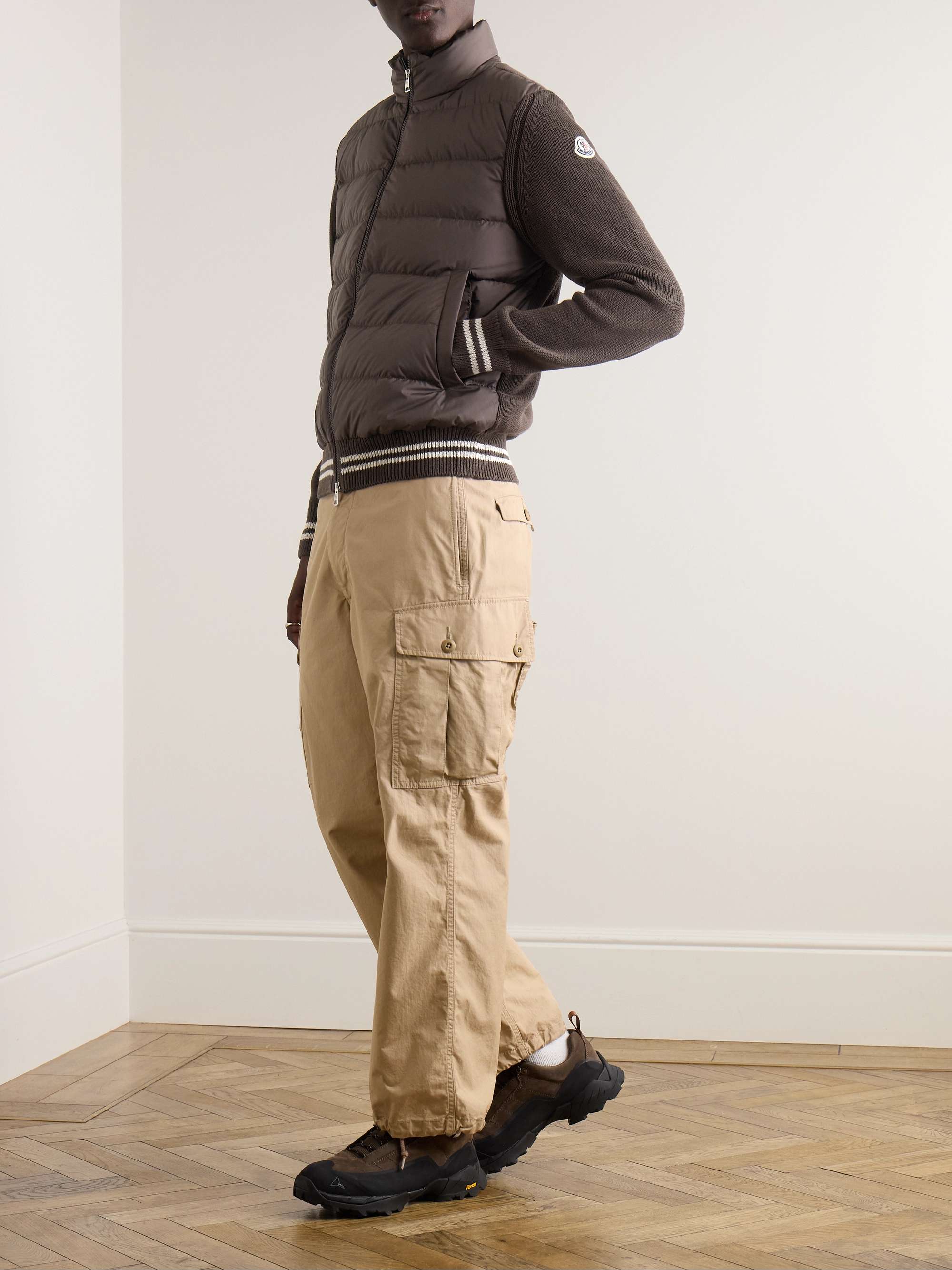 Logo-Appliquéd Ribbed Cotton and Quilted Shell Down Cardigan view