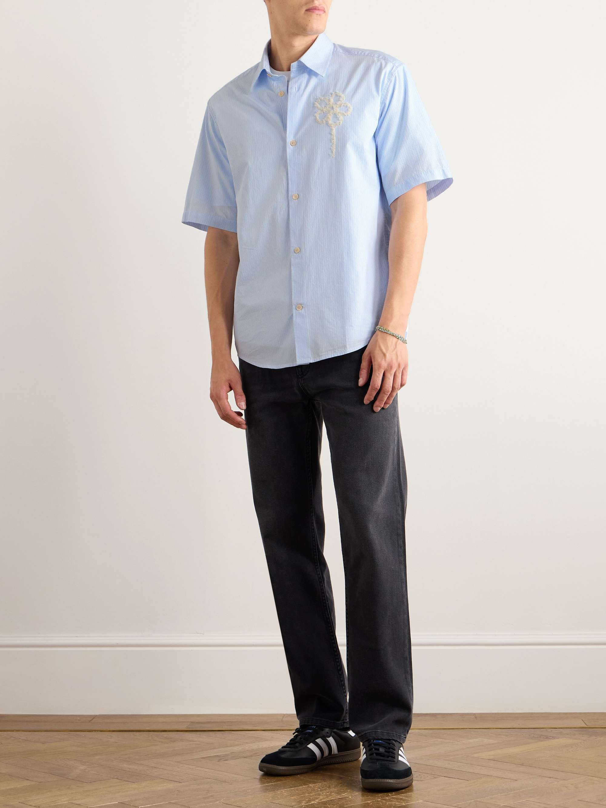 Freddy 5973 Embroidered Striped Cotton-Poplin Shirt view