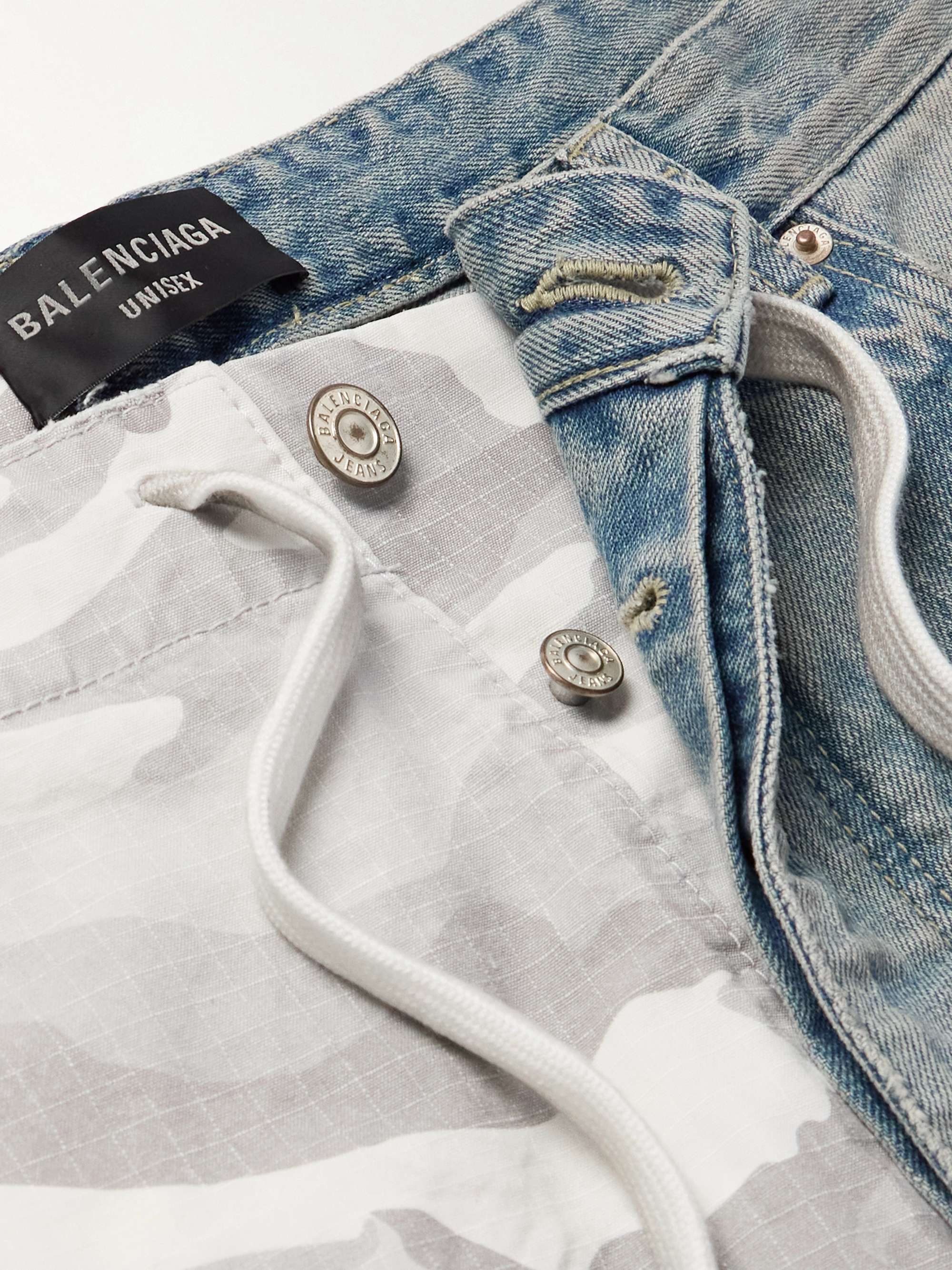 Hybrid Wide-Leg Ripstop and Distressed Denim Drawstring Trousers view