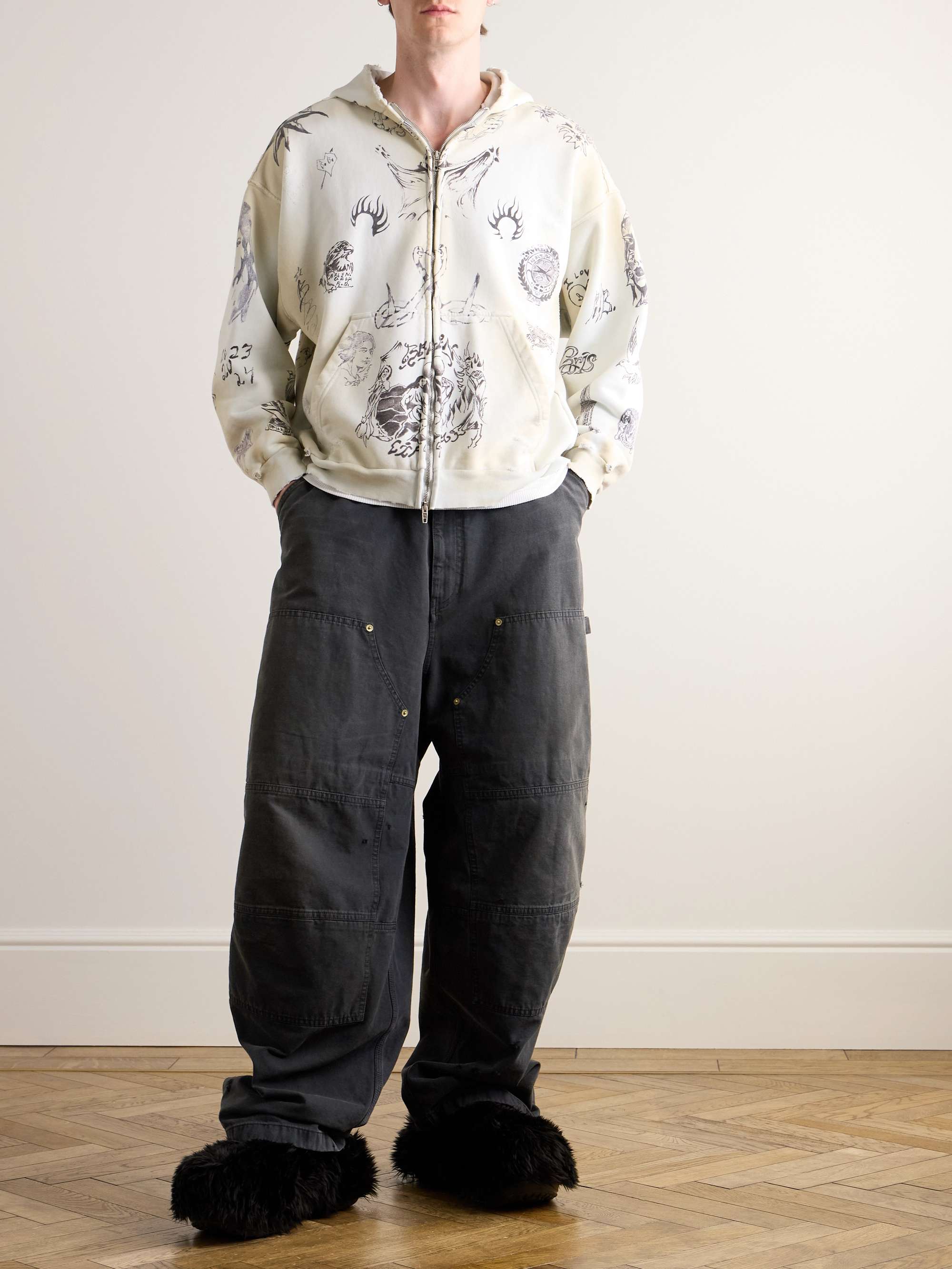 Double Knee Panelled Distressed Drawstring Jeans view