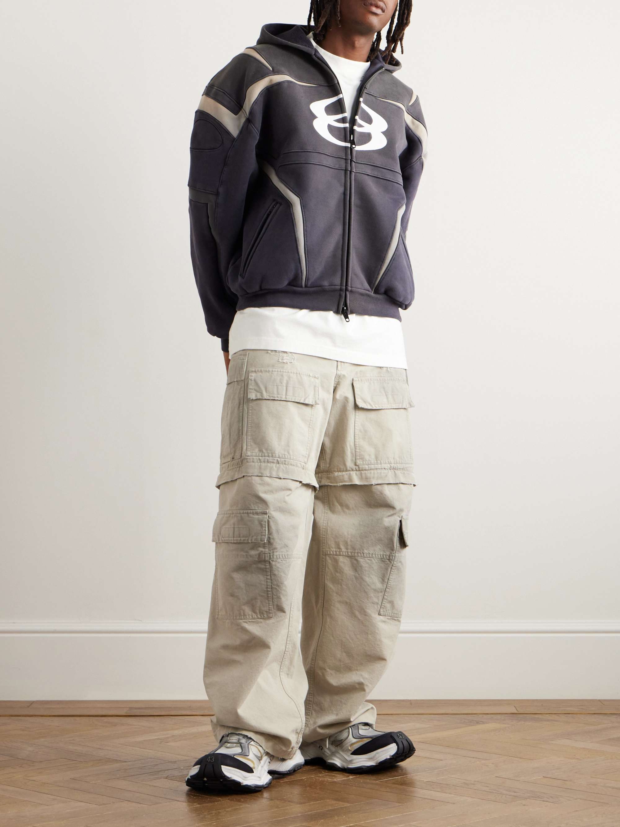 Logo-Embroidered Panelled Cotton-Blend Zip-Up Hoodie view