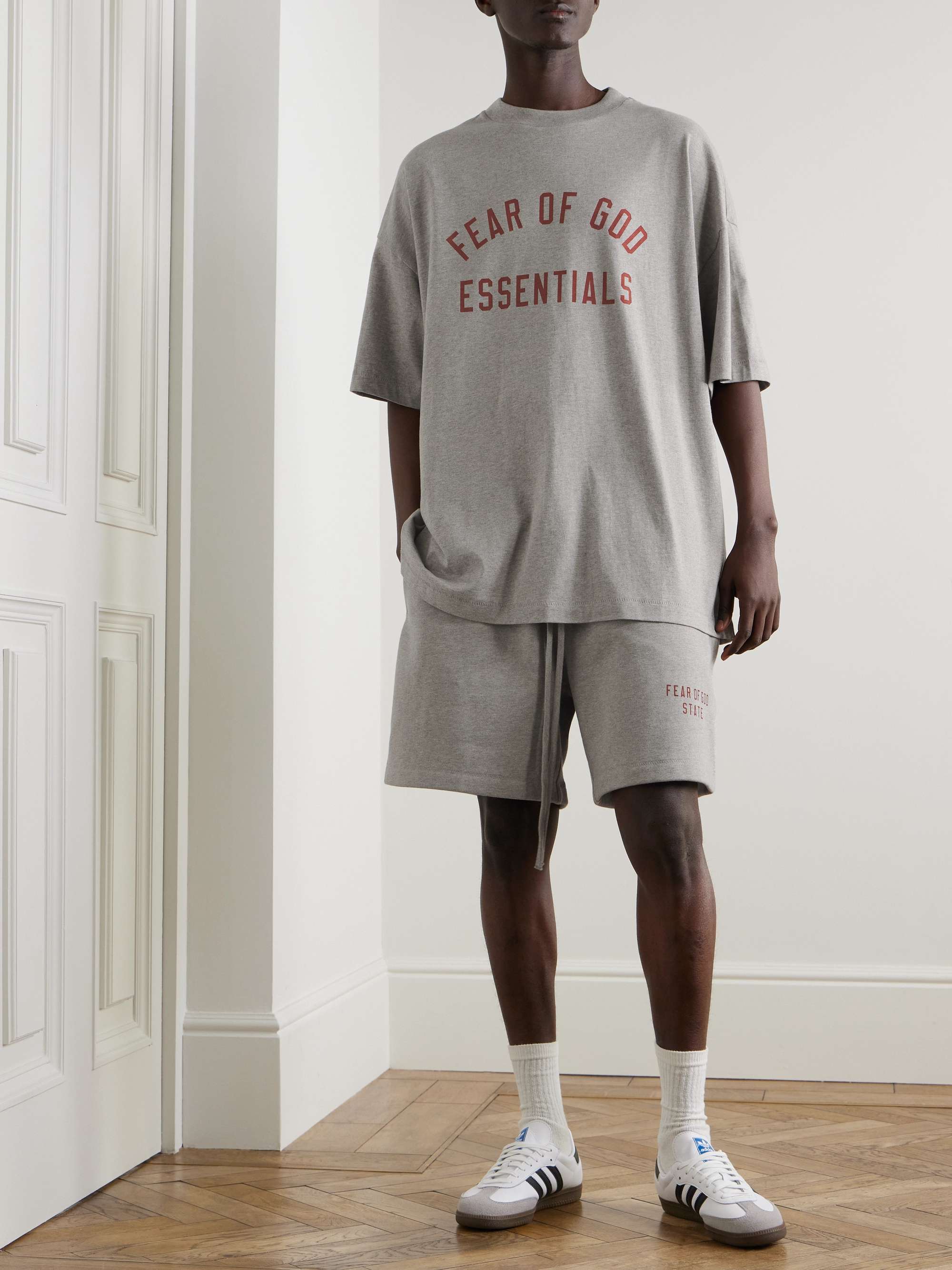 Wide-Leg Logo-Print Cotton-Blend Jersey Drawstring Shorts view