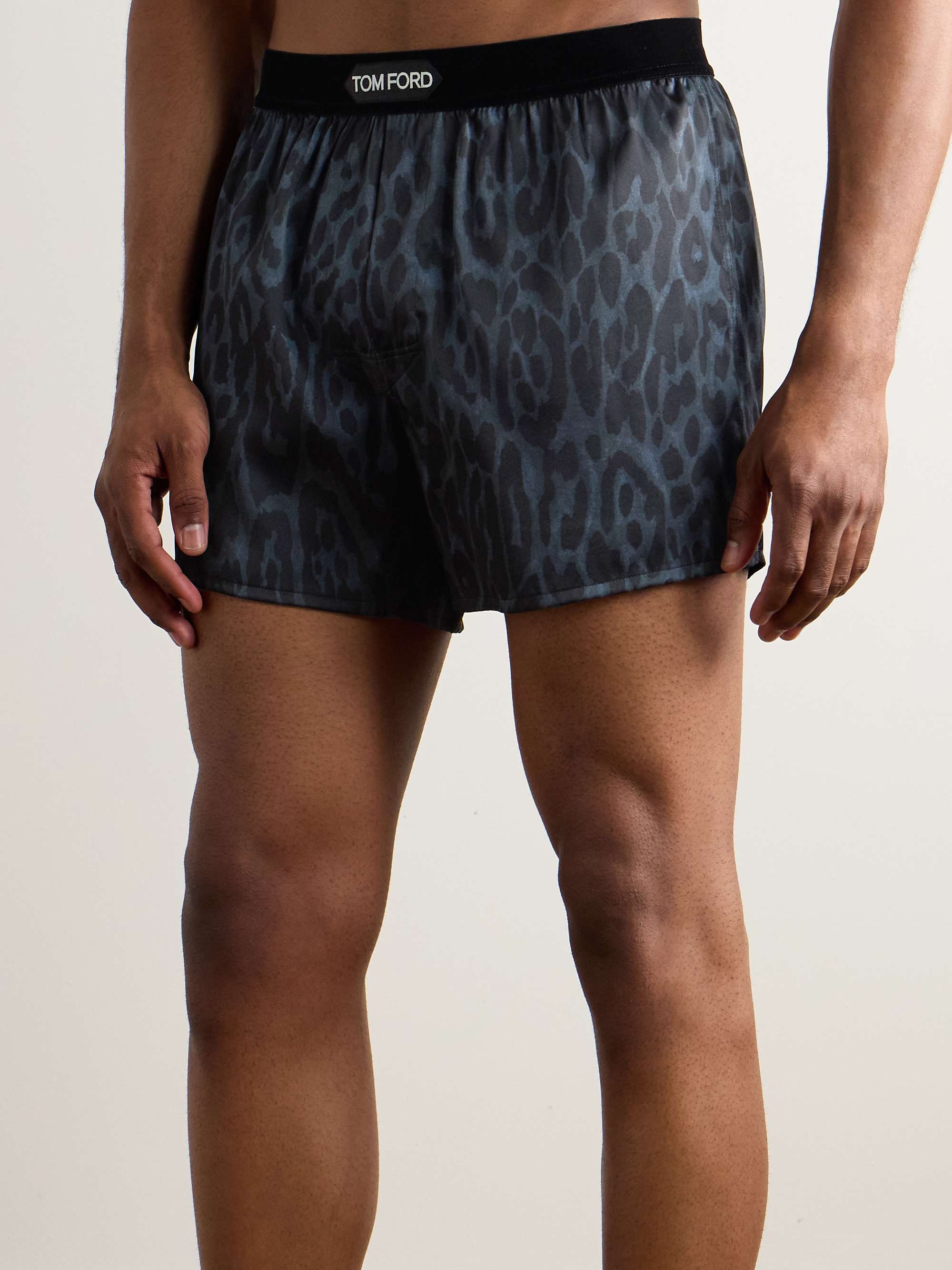 Cheetah-Print Stretch-Silk Boxer Shorts view