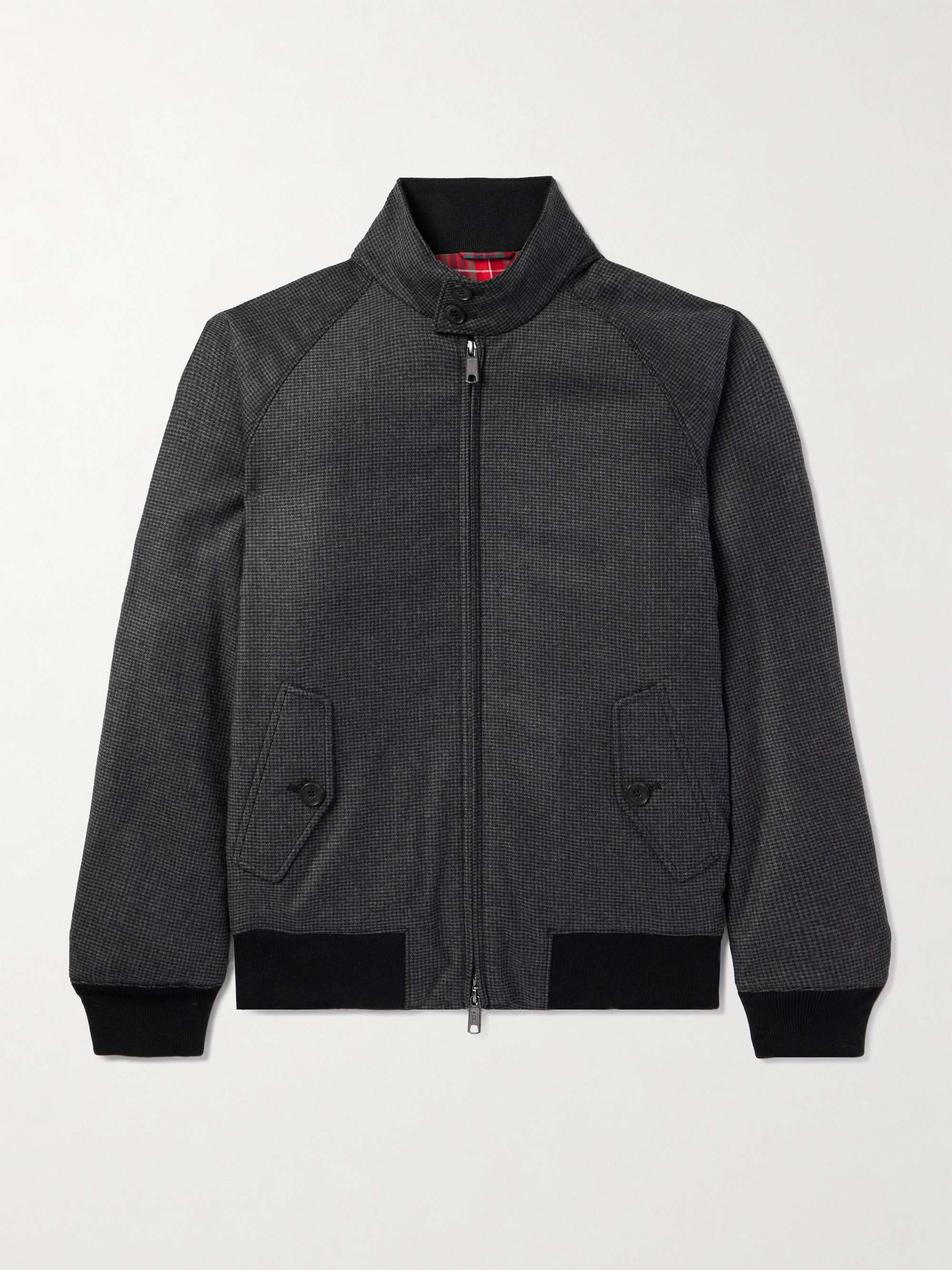 Houndstooth Wool-Blend Zip-Up Bomber Jacket view