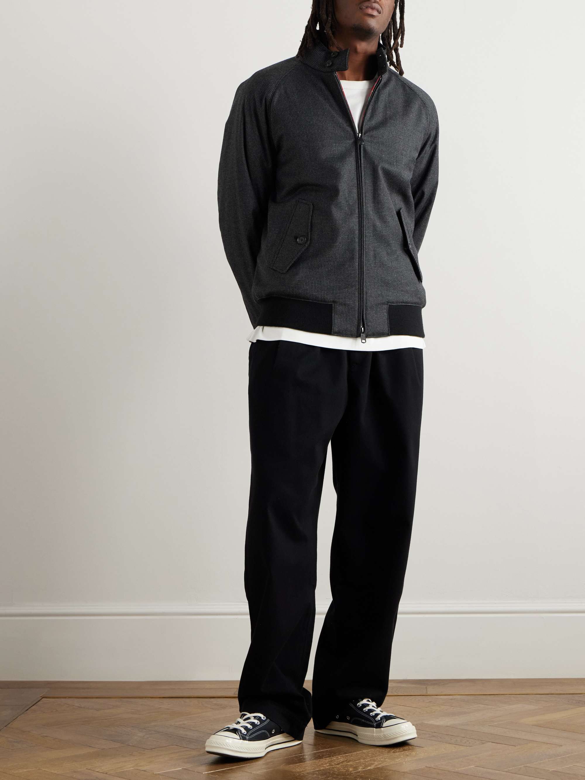 Houndstooth Wool-Blend Zip-Up Bomber Jacket view