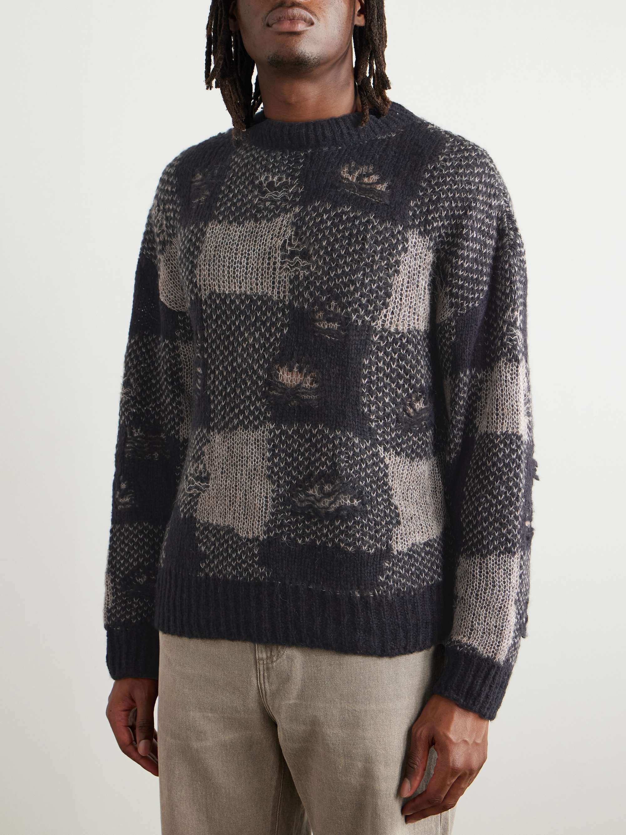 Sonar Distressed Checked Open-Knit Sweater view