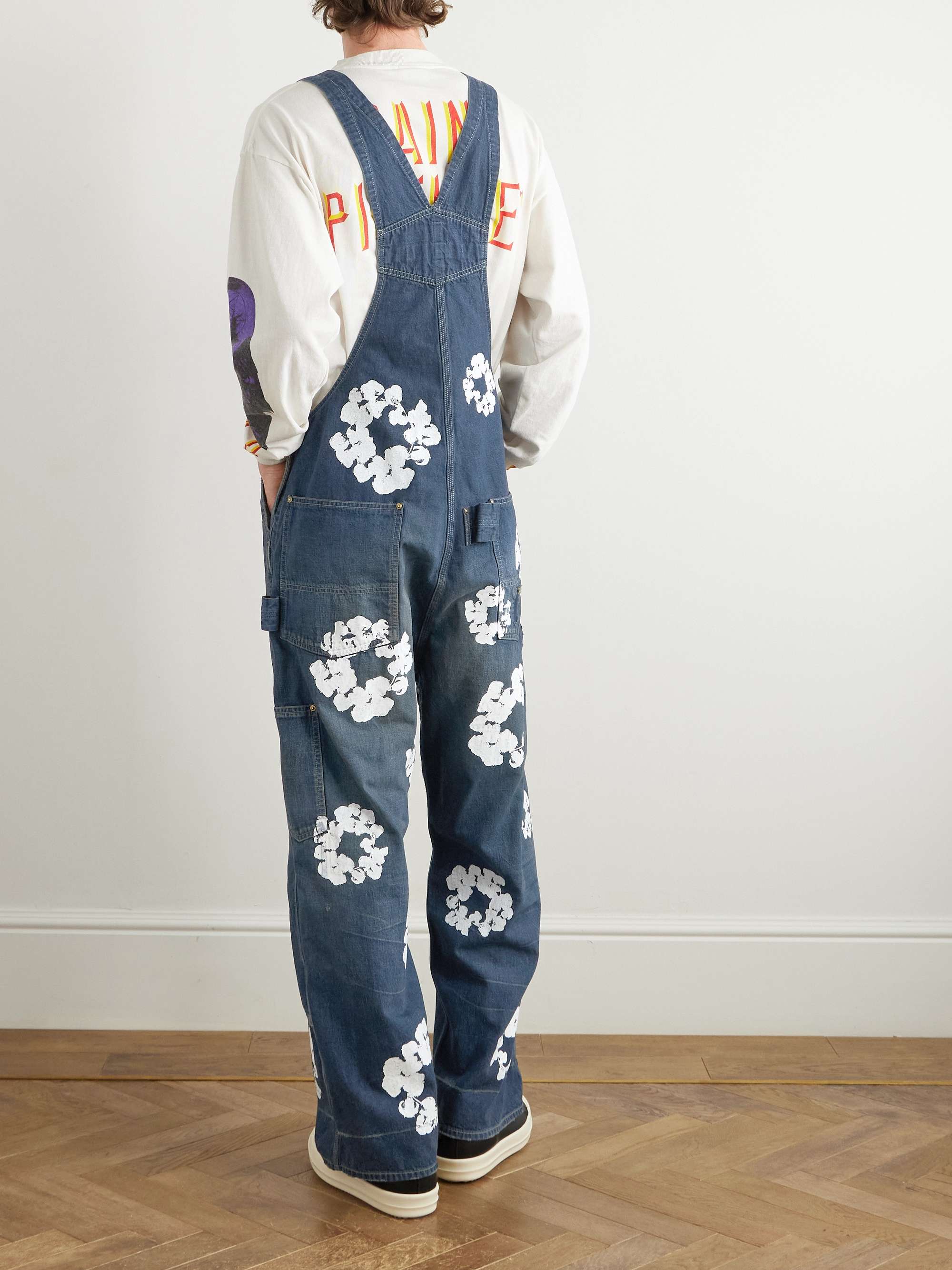 + Denim Tears Distressed Patchwork Floral-Print Denim Overalls view