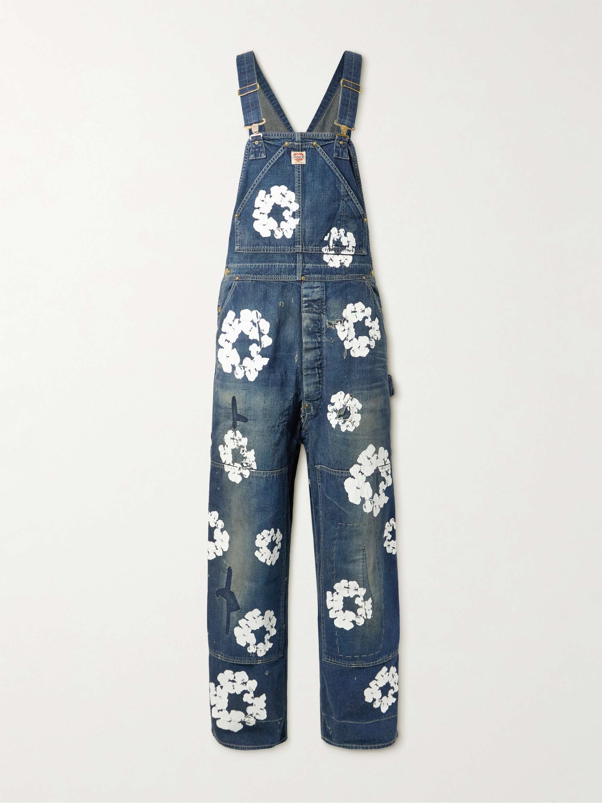 + Denim Tears Distressed Patchwork Floral-Print Denim Overalls view