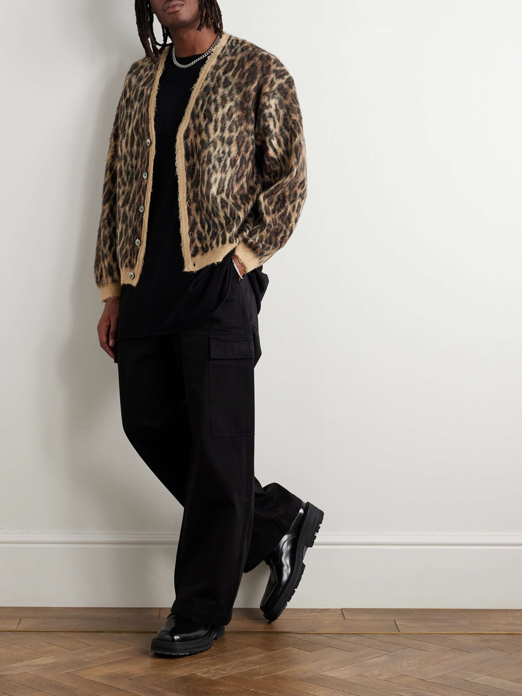 Leopard-Jacquard Brushed-Knit Cardigan view