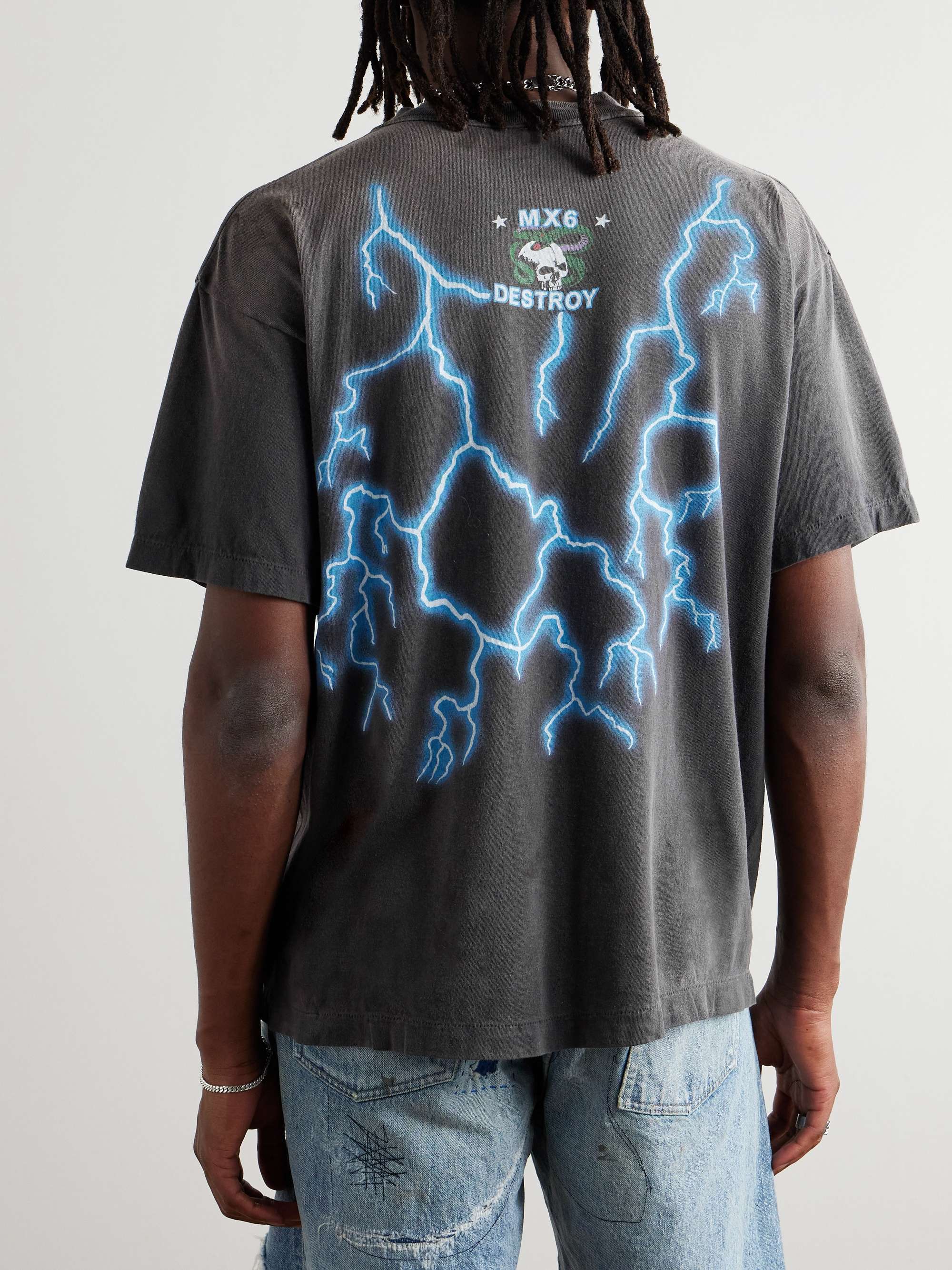 Skull & Thunderbolt Distressed Printed Cotton-Jersey T-Shirt view