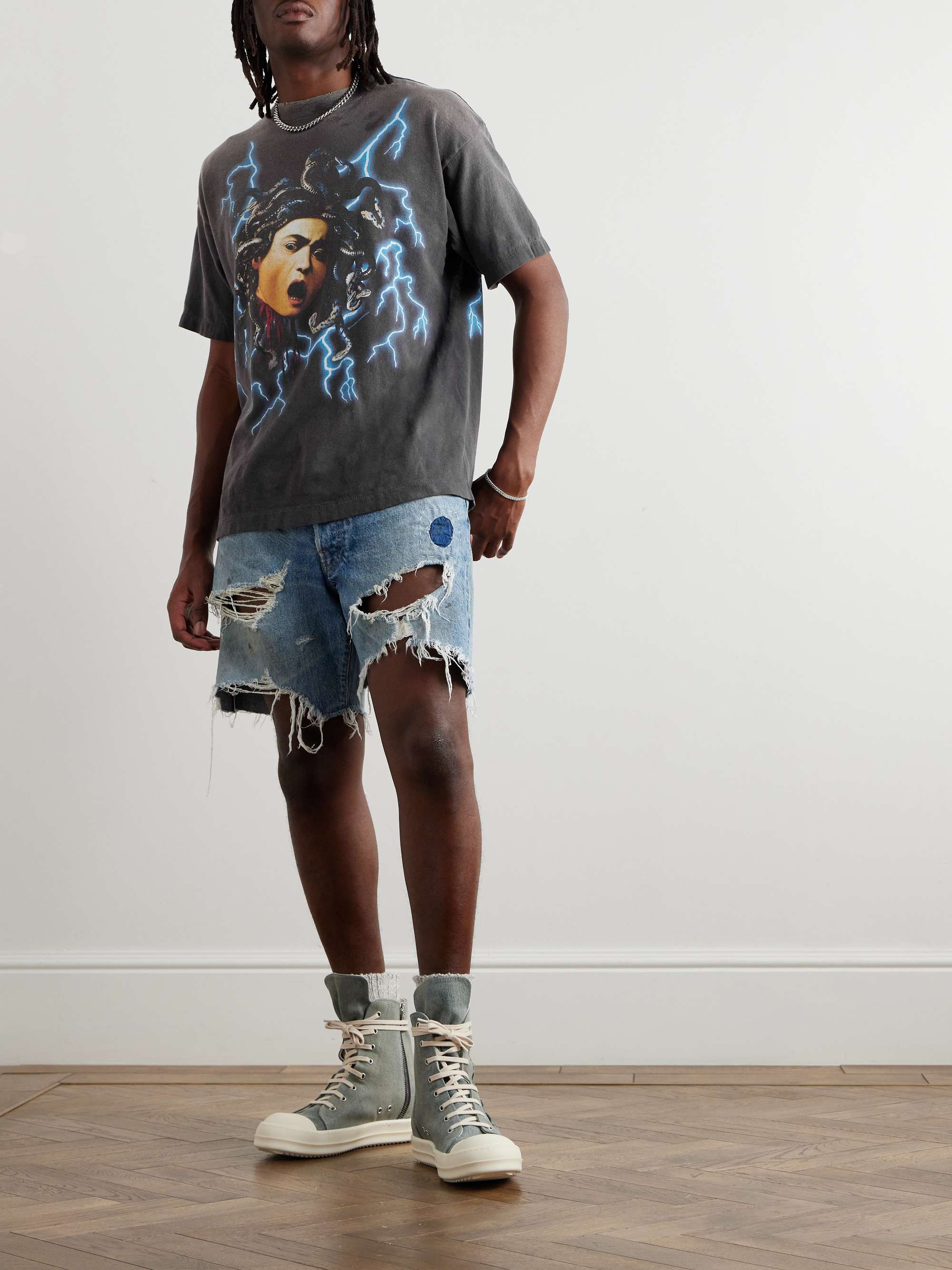 Skull & Thunderbolt Distressed Printed Cotton-Jersey T-Shirt view