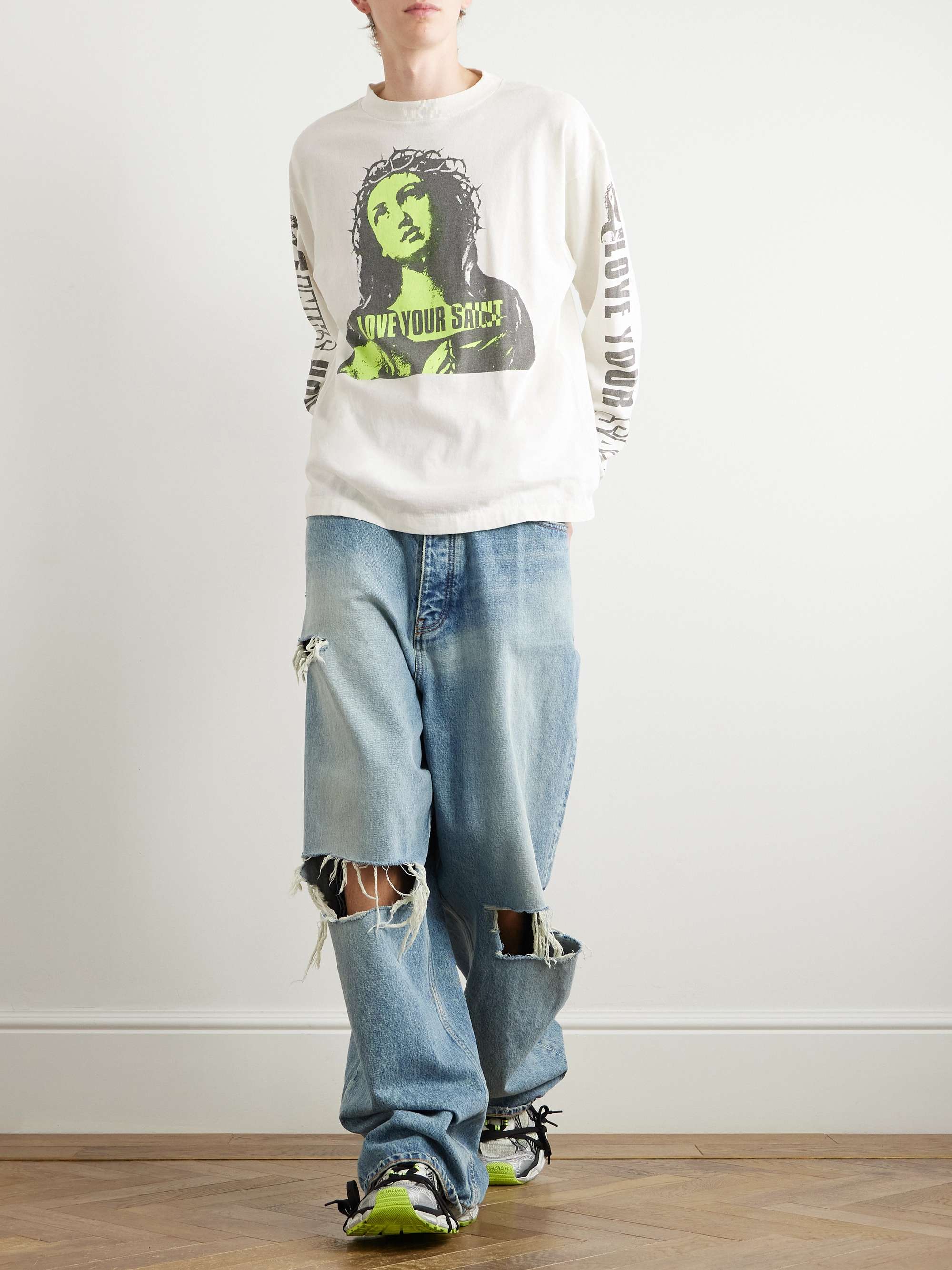 Barb Wire Mary & Love Your Saint Printed Cotton-Jersey T-Shirt view